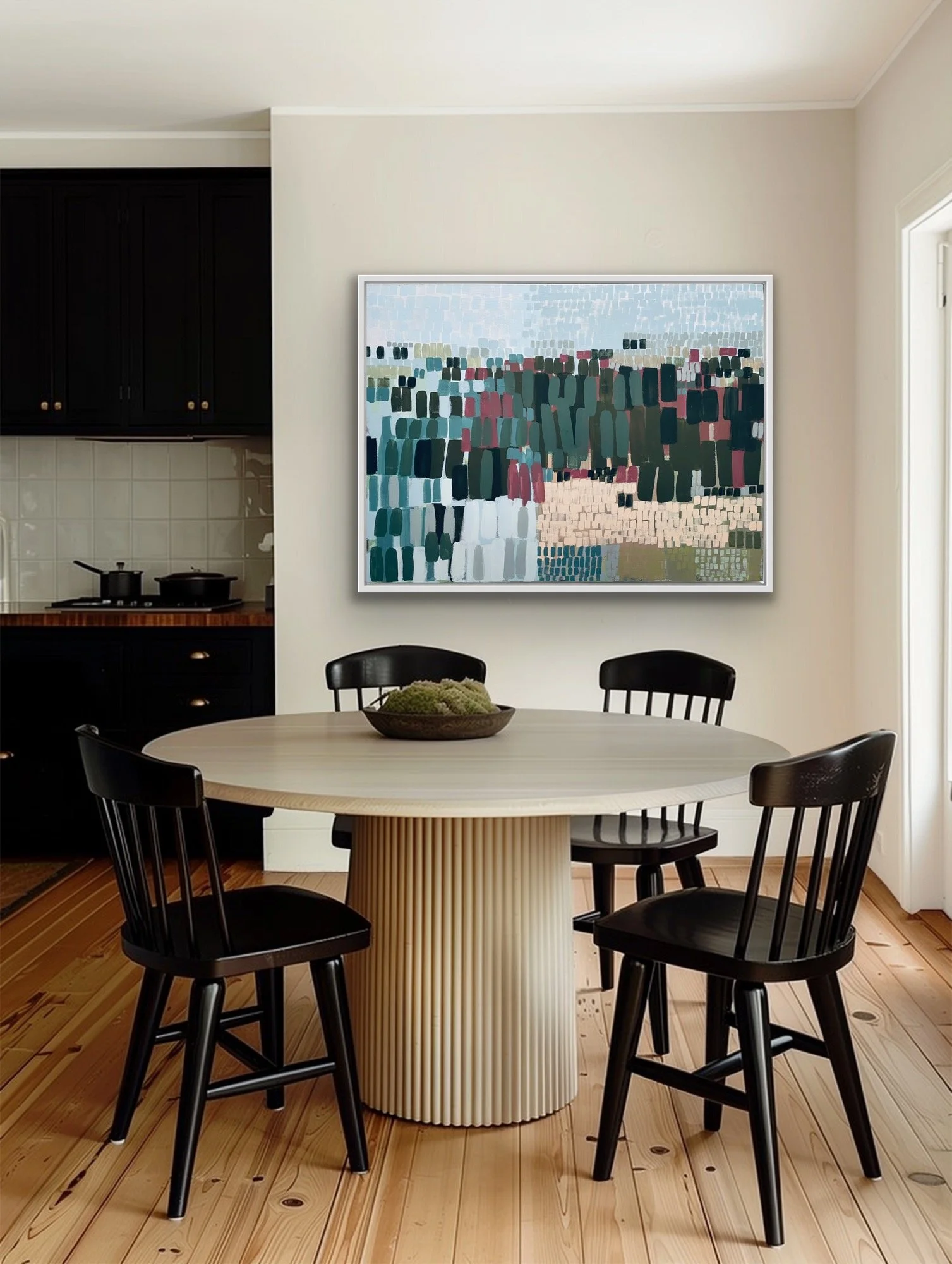 Autumn Woods Claire Oxley 81x105cm, interior with table, work for sale.JPG