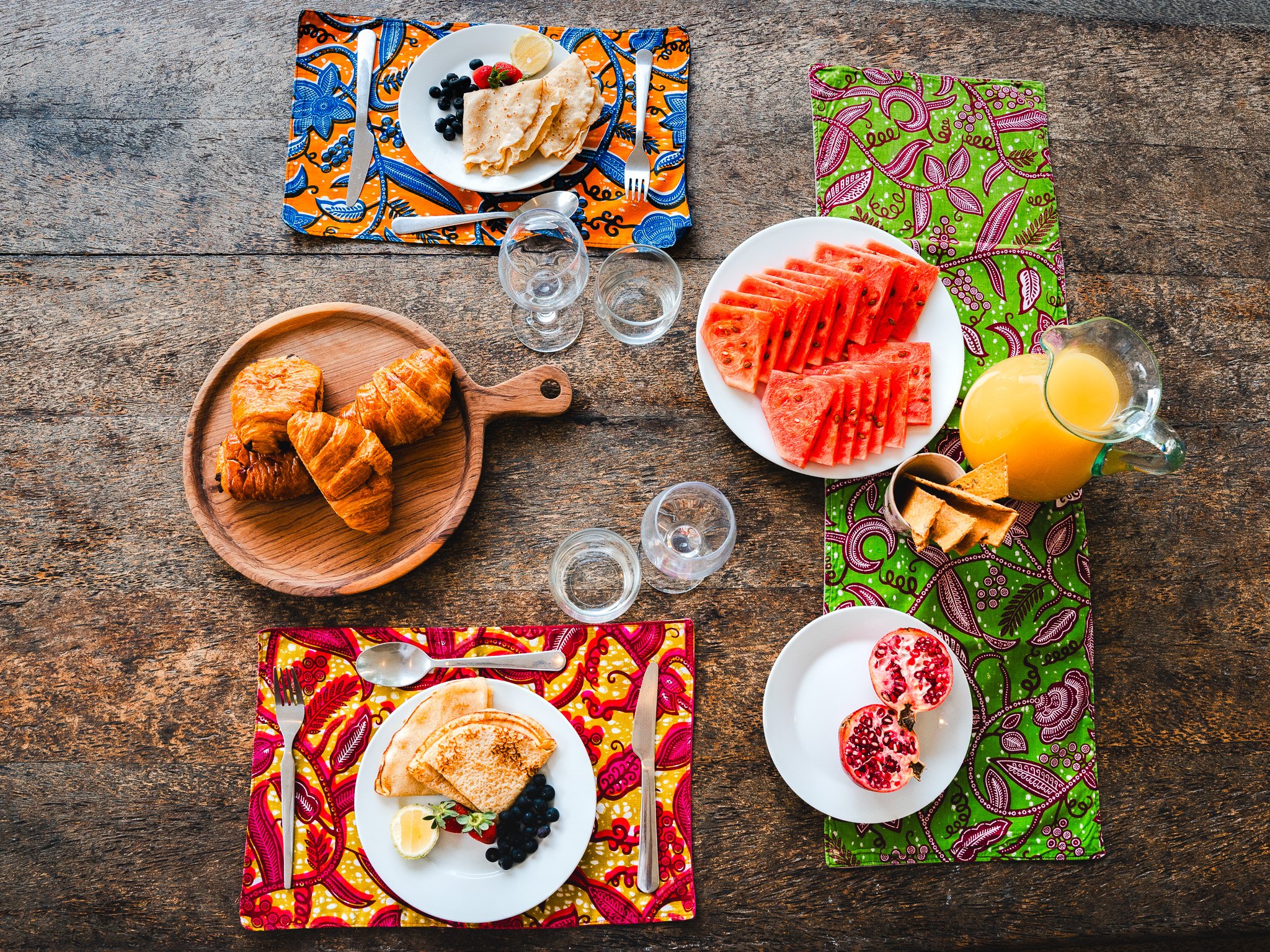 Freshly baked breakfast prepared by a private chef, available on request.
