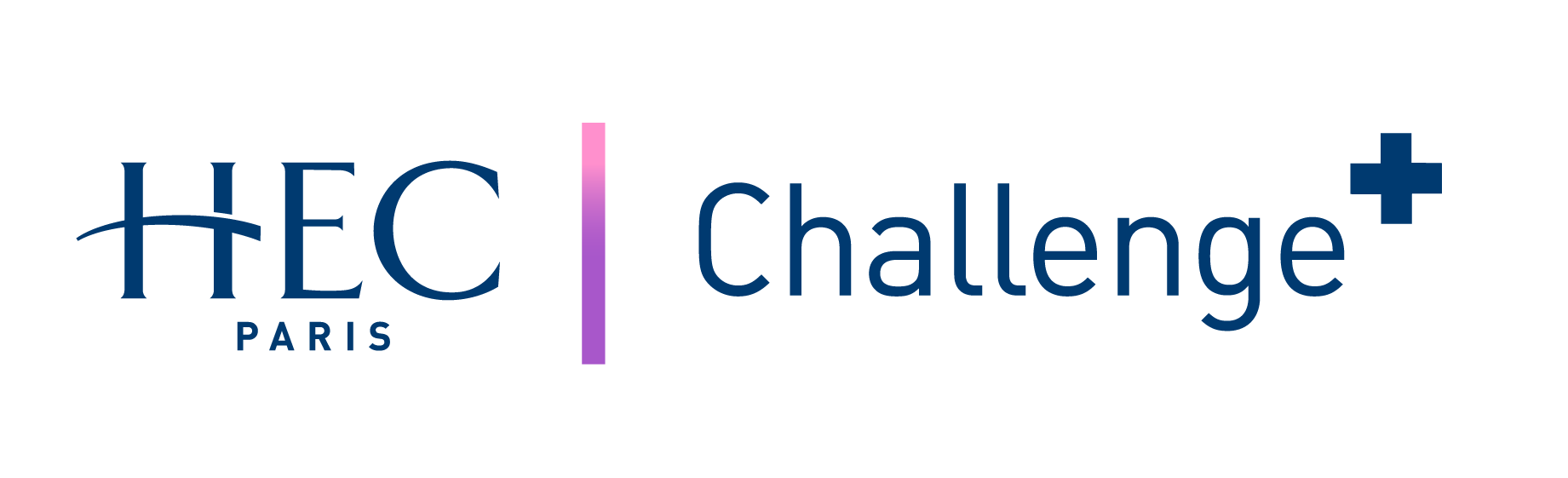 Logo du HEC Challenge+ Paris avec le texte en bleu et un dégradé violet entre le HEC et Challenge+