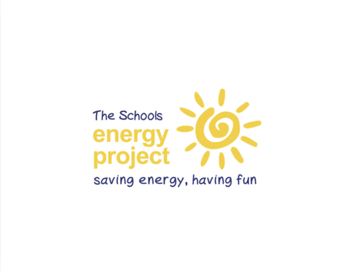 Logo for The Schools Energy Project with a yellow sun design and the tagline 'saving energy, having fun'.