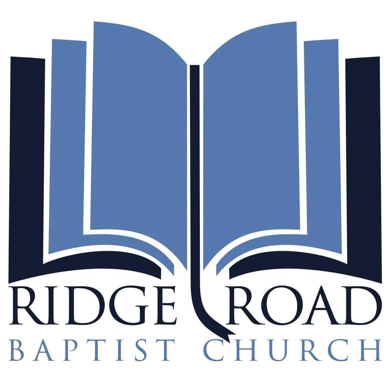Logo of Ridge Road Baptist Church featuring an open Bible with the church name beneath it.