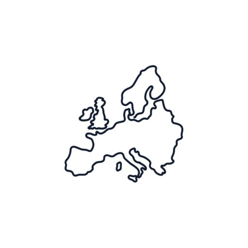 Outline map of Europe with a dark background and light blue borders