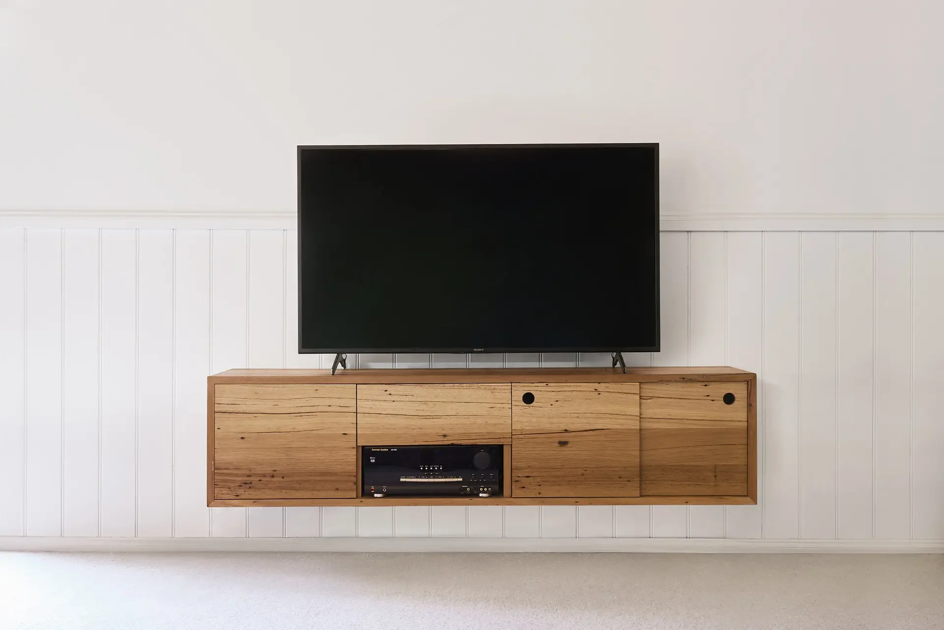 Recycled messmate timber entertainment unit with storage for record player and amp