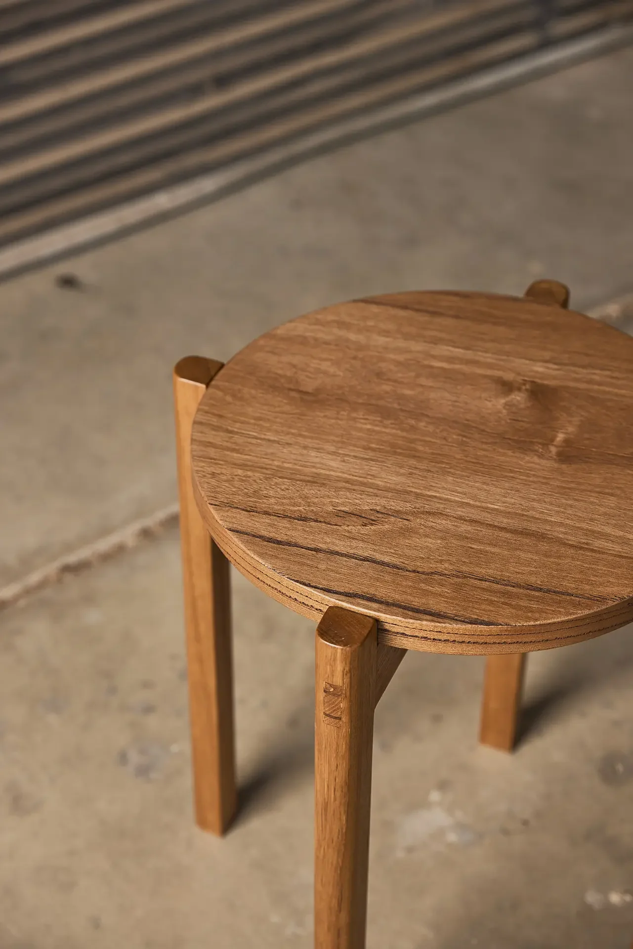 Small round side table made from recycled messmate timber