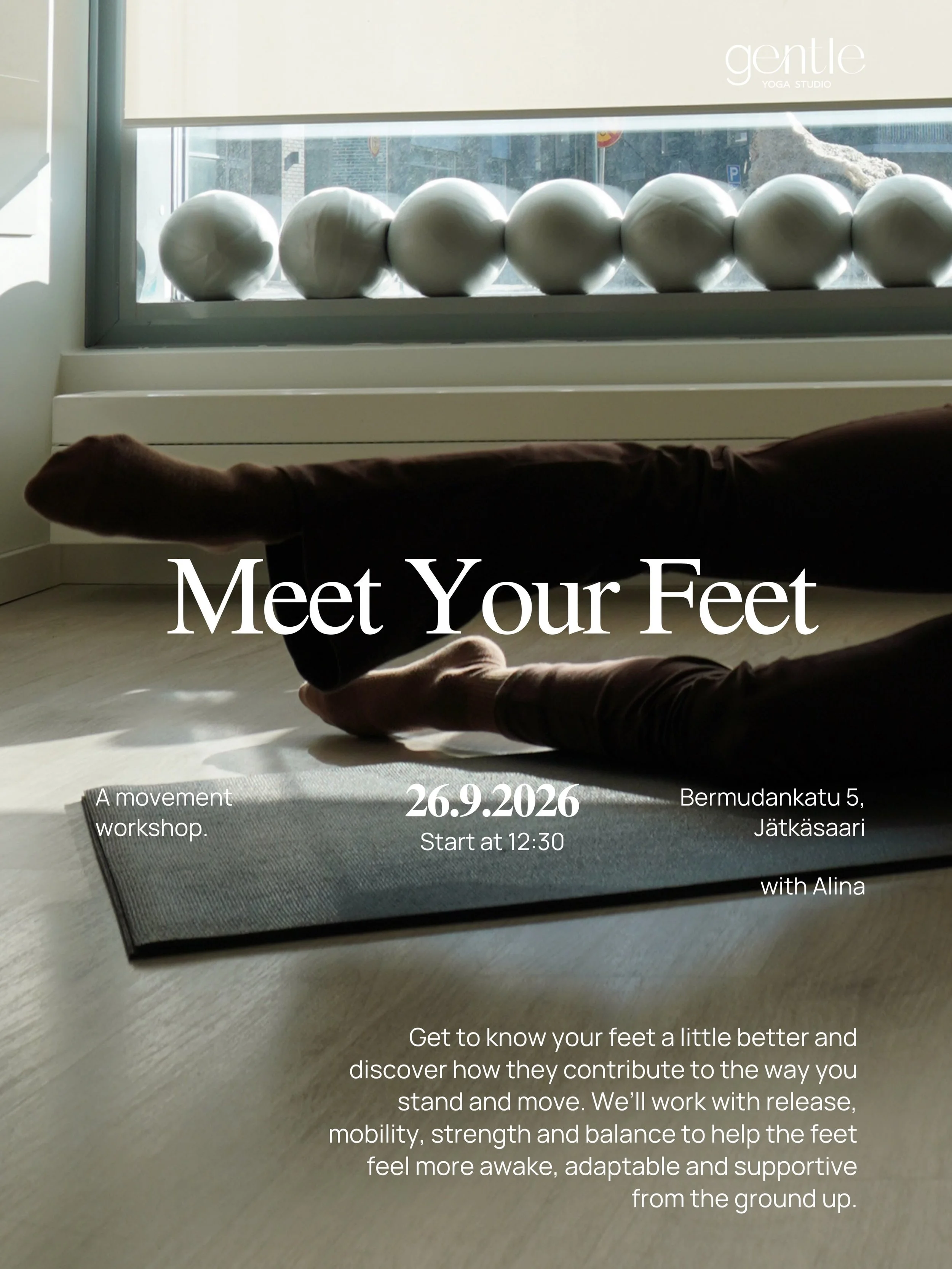 Your feet are the foundation of how you move.

Join us for a 90-minute workshop exploring the feet through release, mobility, strength and balance. Through mindful movement and curiosity, we&rsquo;ll wake up the feet, build support and discover how o