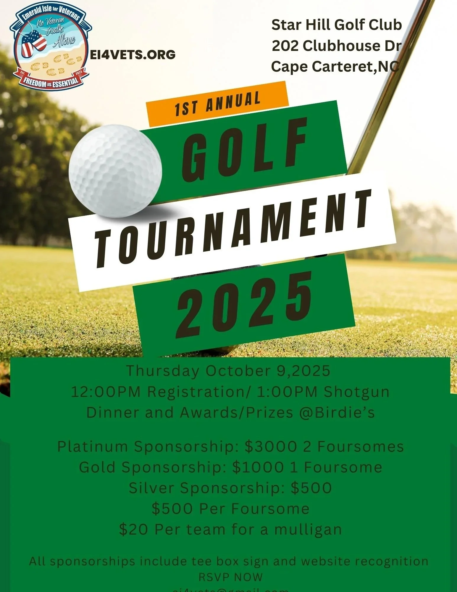 Emerald Isle for Veterans Golf Tournament - Thursday, October 9