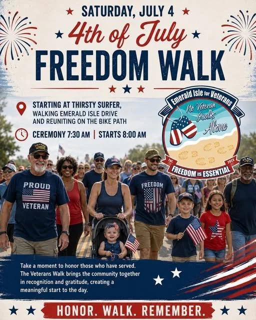 4th of July Freedom walk Satuday, July 4th.  Ceremony starts 7:30am at Thirsty Surfer.