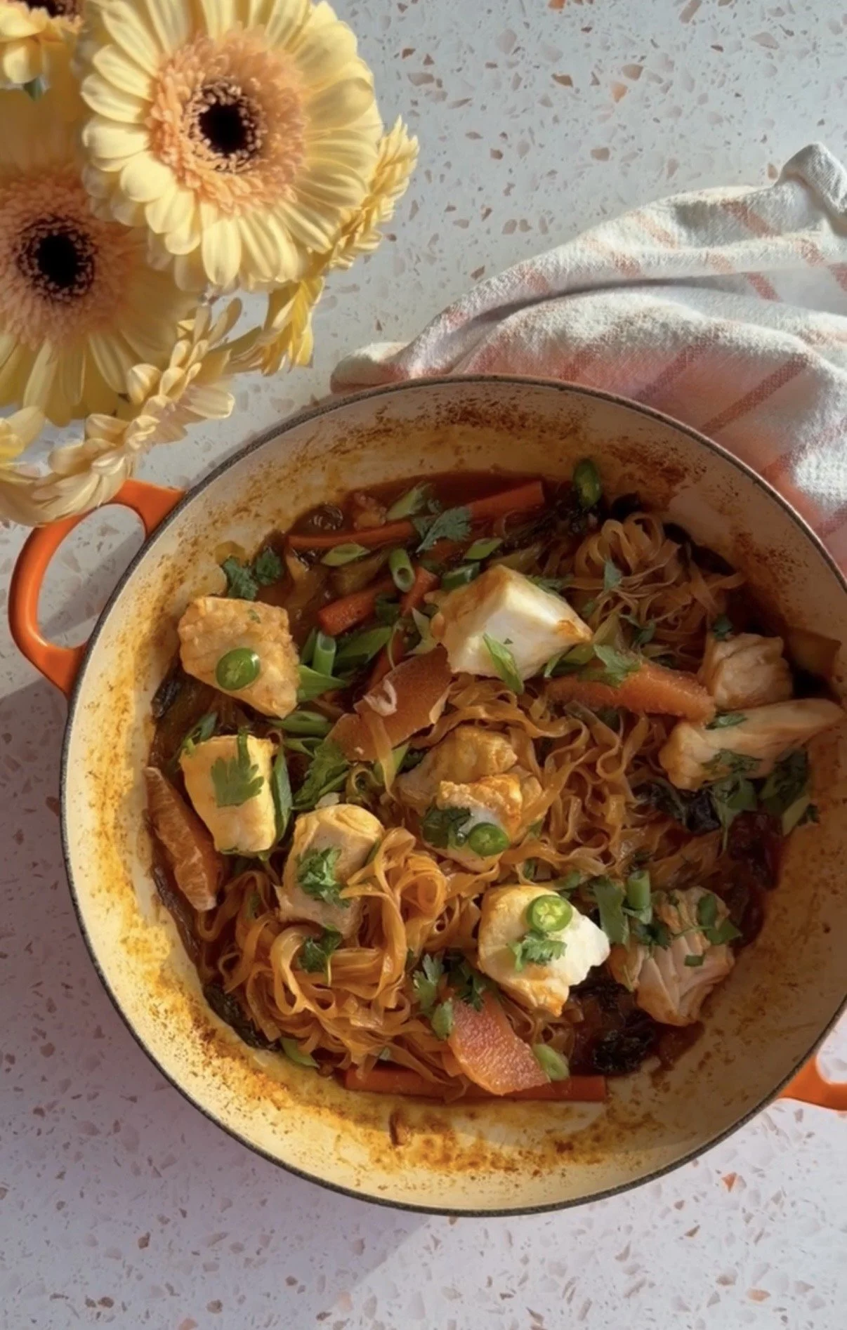 Spicy Citrus Ginger Noodles + White Fish