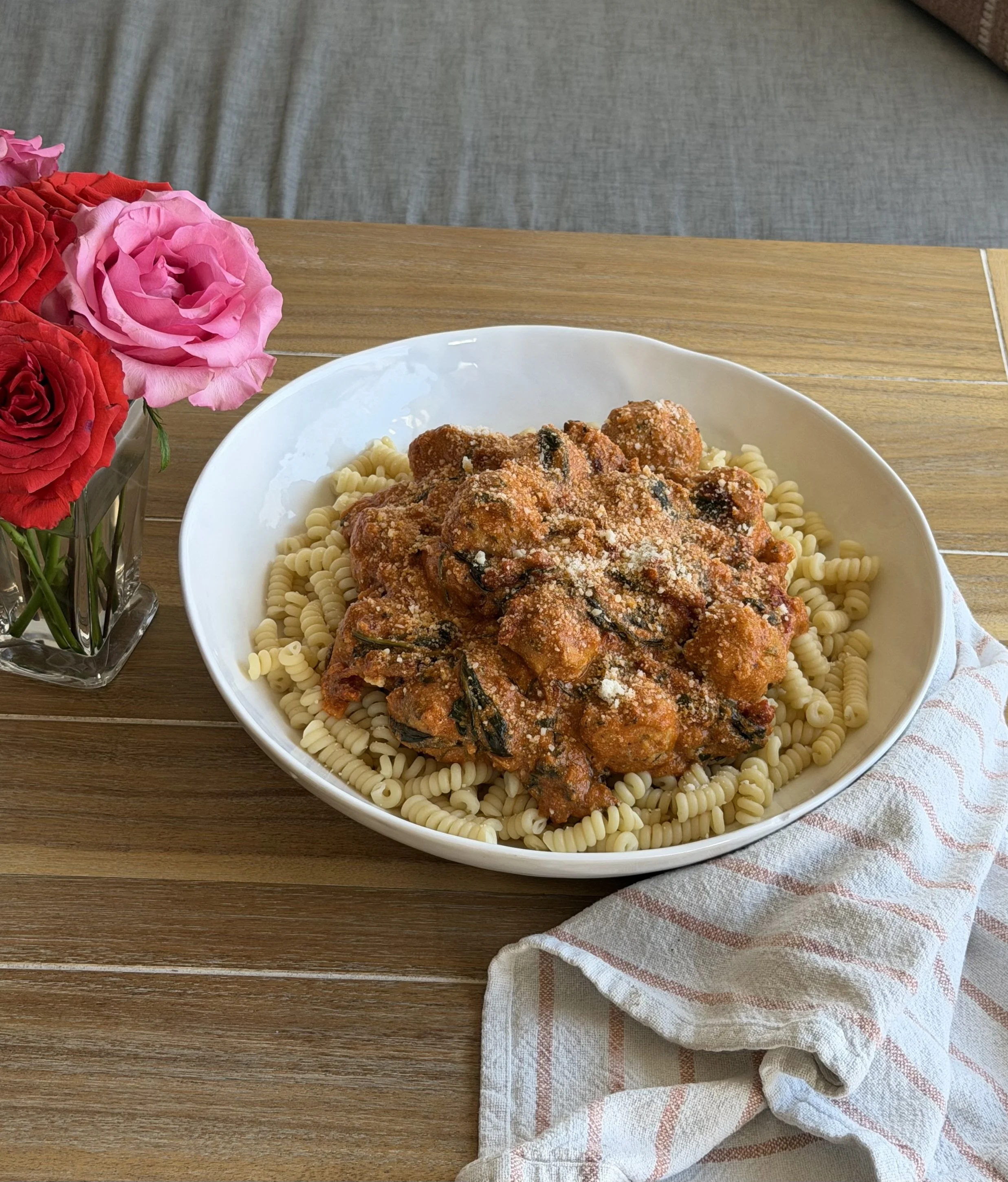 “Marry Me” Chicken Ricotta Meatballs + Pasta