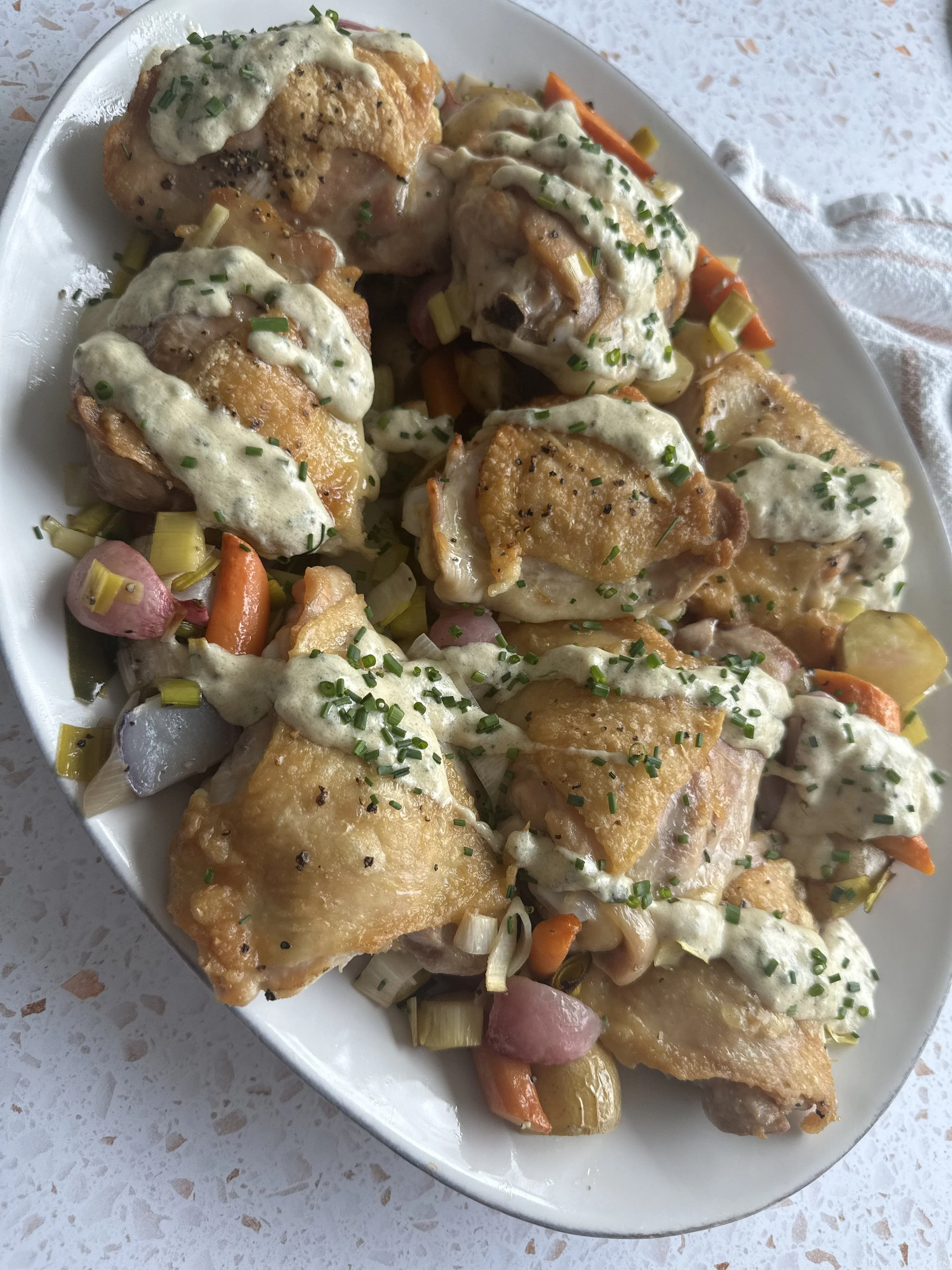 Spring Chick Product Spring Chicken + Veggies with Tarragon Cream Sauce — Coppedge Kitchen