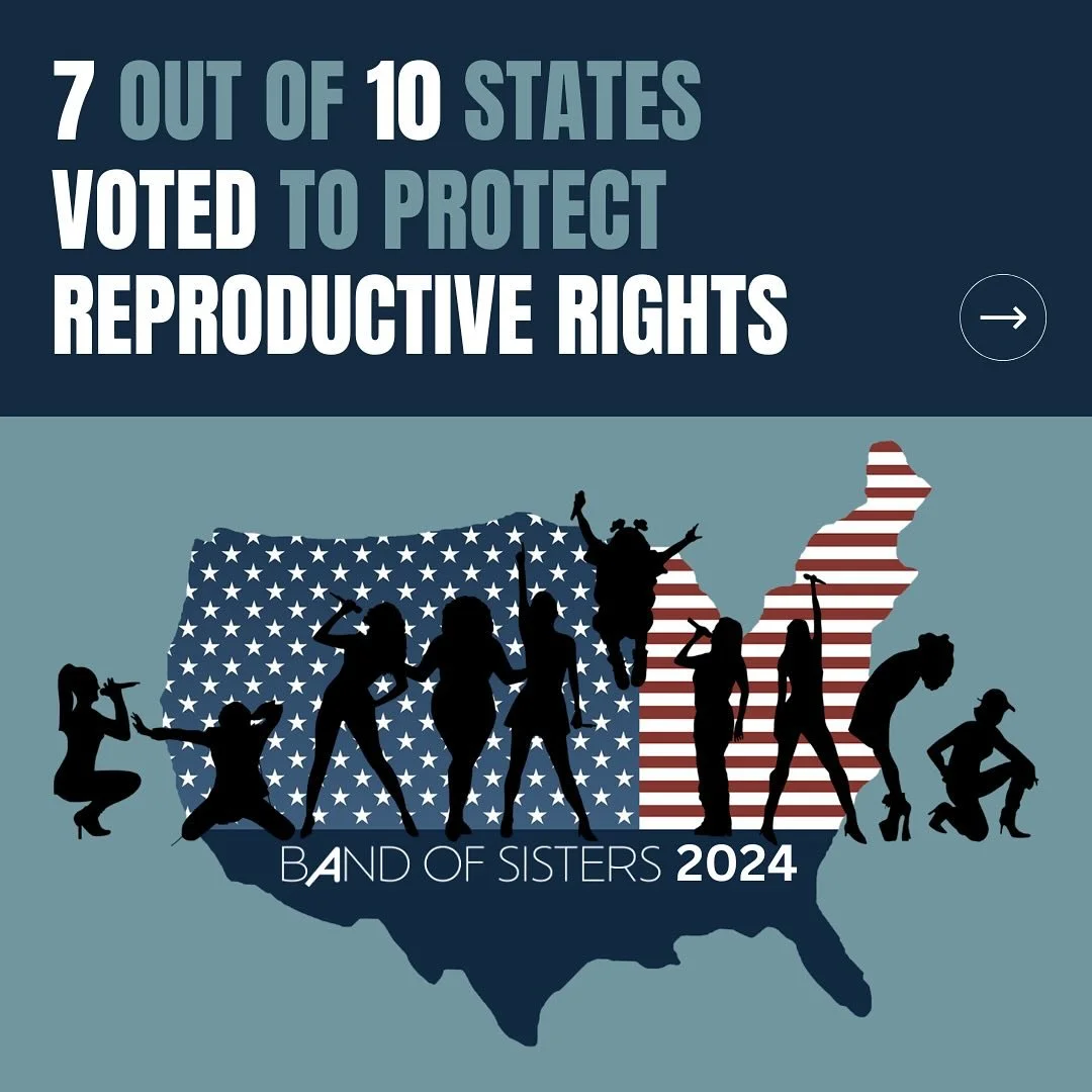 As this rollercoaster of a year comes to a close, @bandofsisters2024 wants to give a shout out to some successes. 7 out of 10 states voted to protect reproductive rights. We were all a meaningful part of these victories. This can give us all the boos