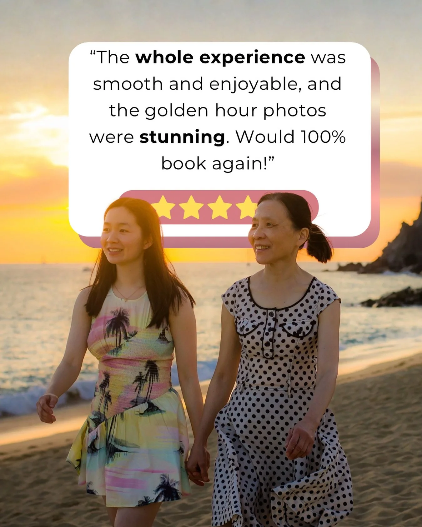 Thank you so much for the glowing review, Hannah! We loved capturing you and your sweet mom during golden hour on the beach 💛