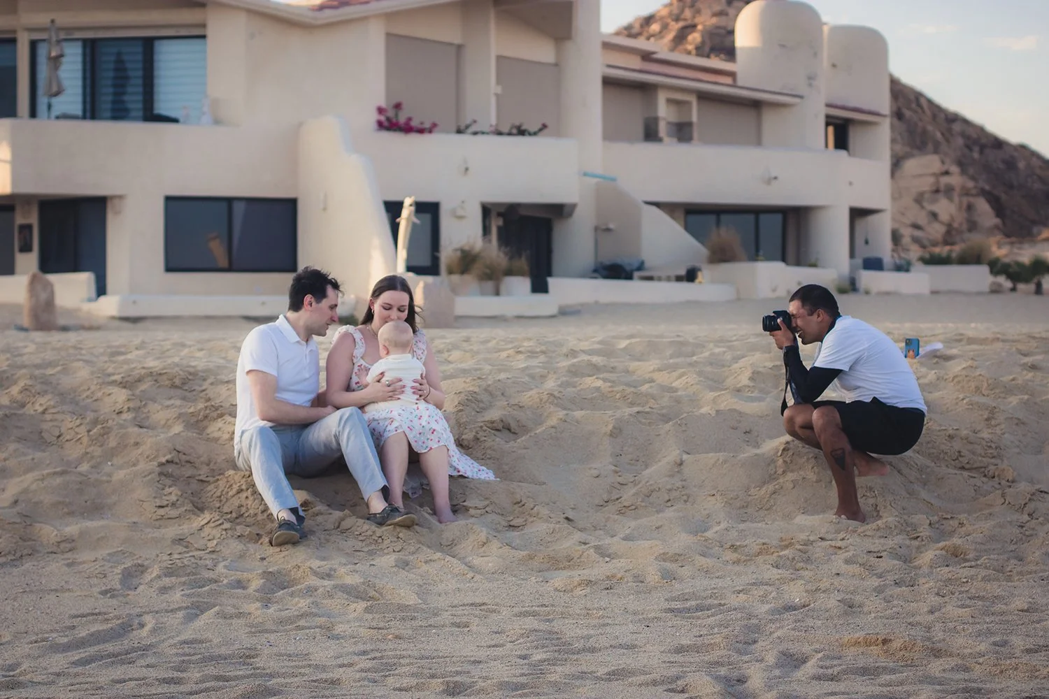 cabo family photographer during sunset on the beach