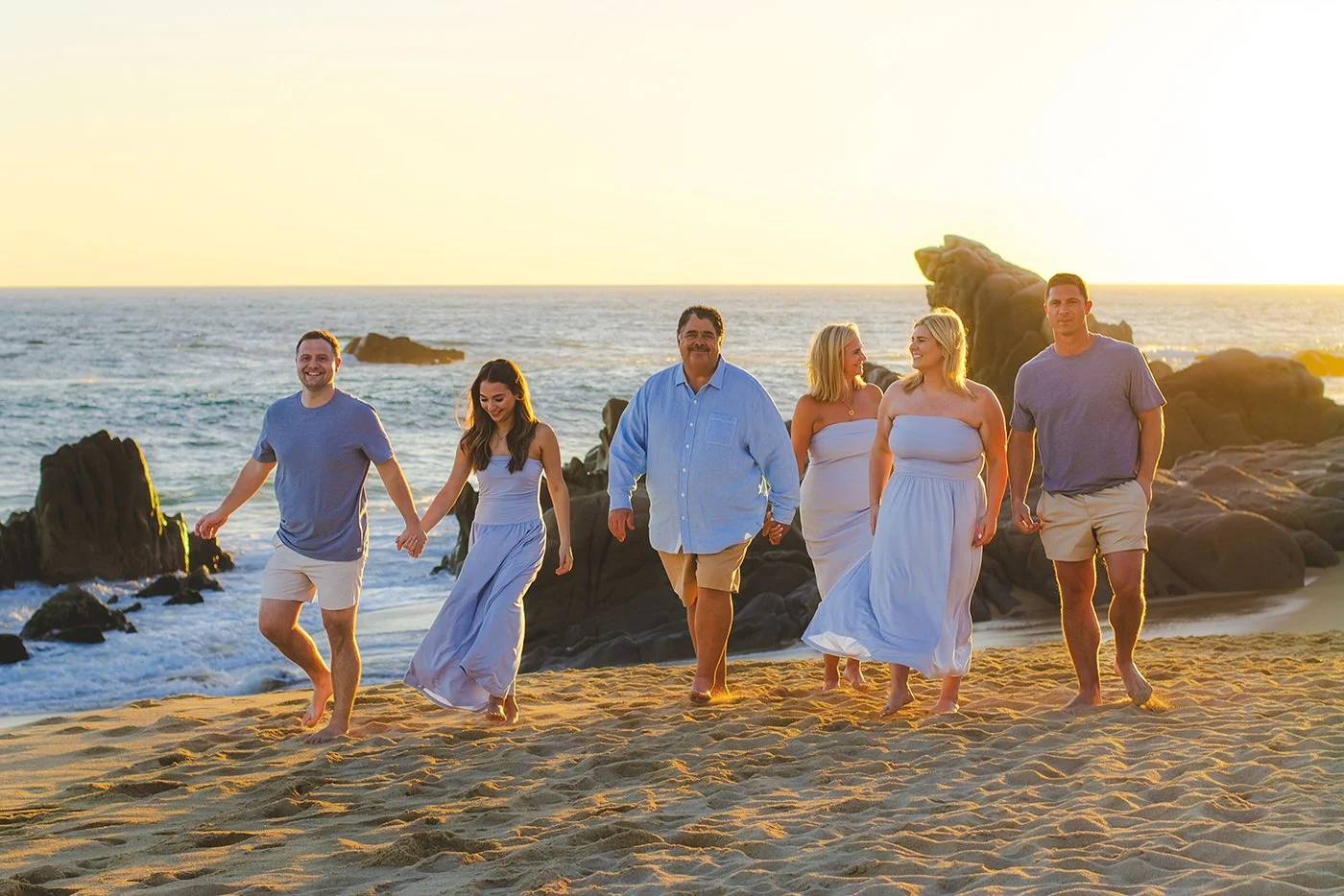 family reunion photoshoot during sunset in cabo san lucas