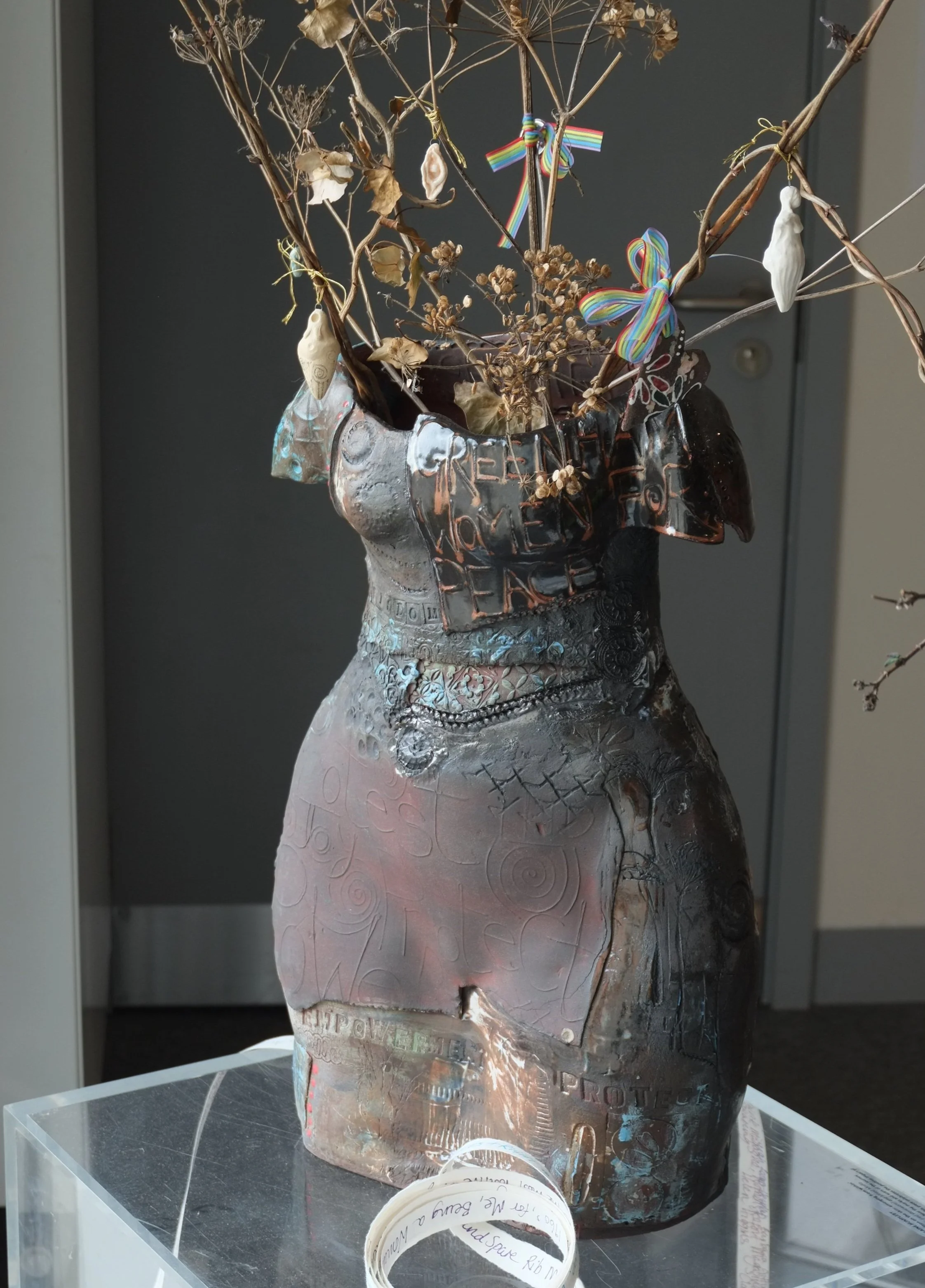 Written on the Skin: red stoneware sculpture vessel 58cms high. £995 plus UK only P&P/Delivery