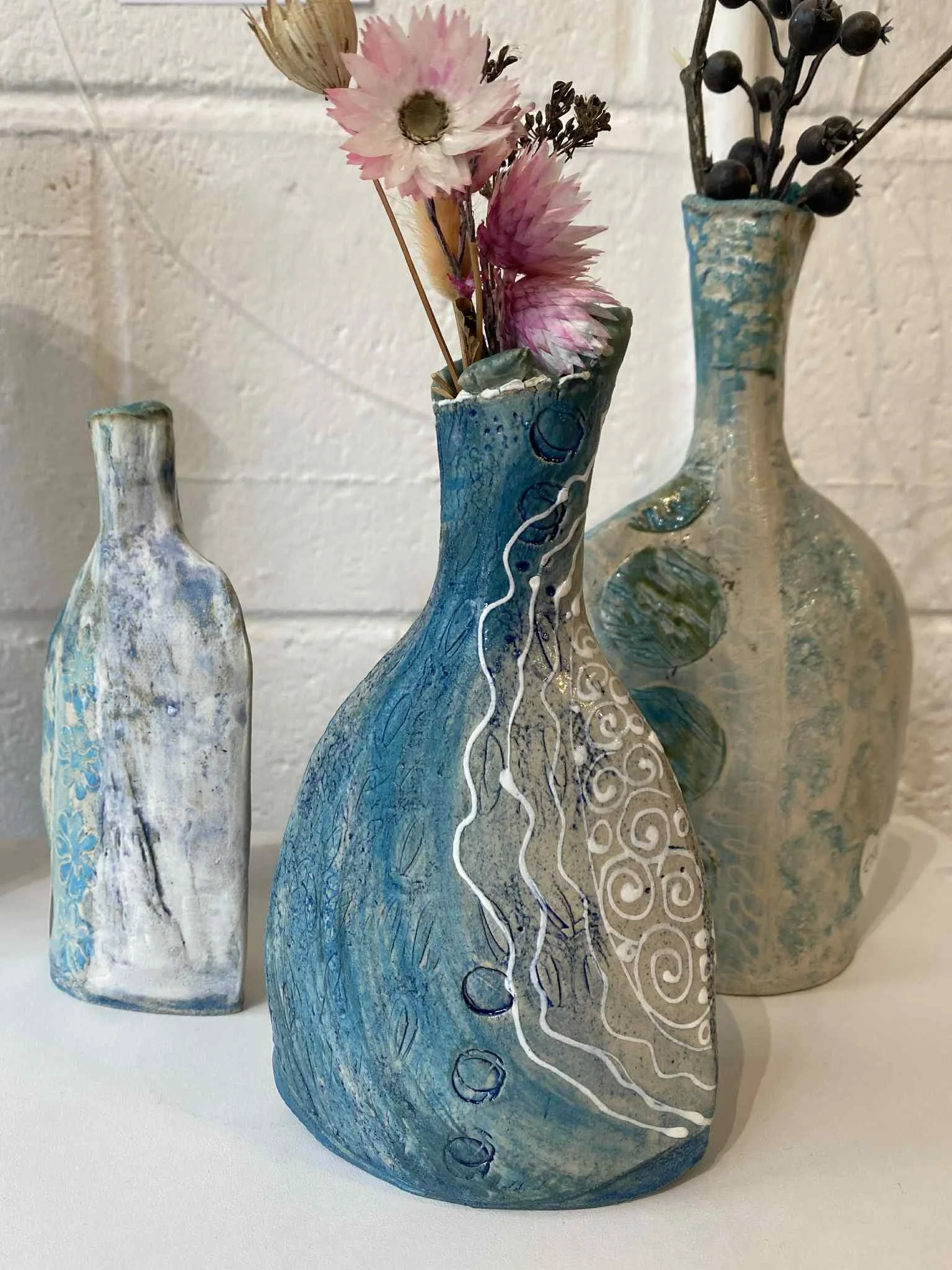 centre vase - stoneware and coastal design  20cms high £50