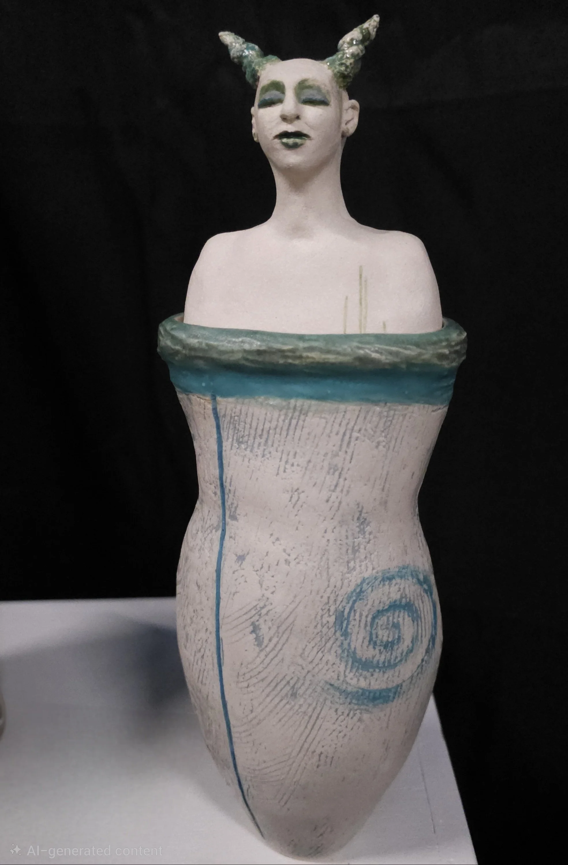lidded vase . stoneware,  the head and uppoer torso is the lid, glazed inside. 20cms tall £95