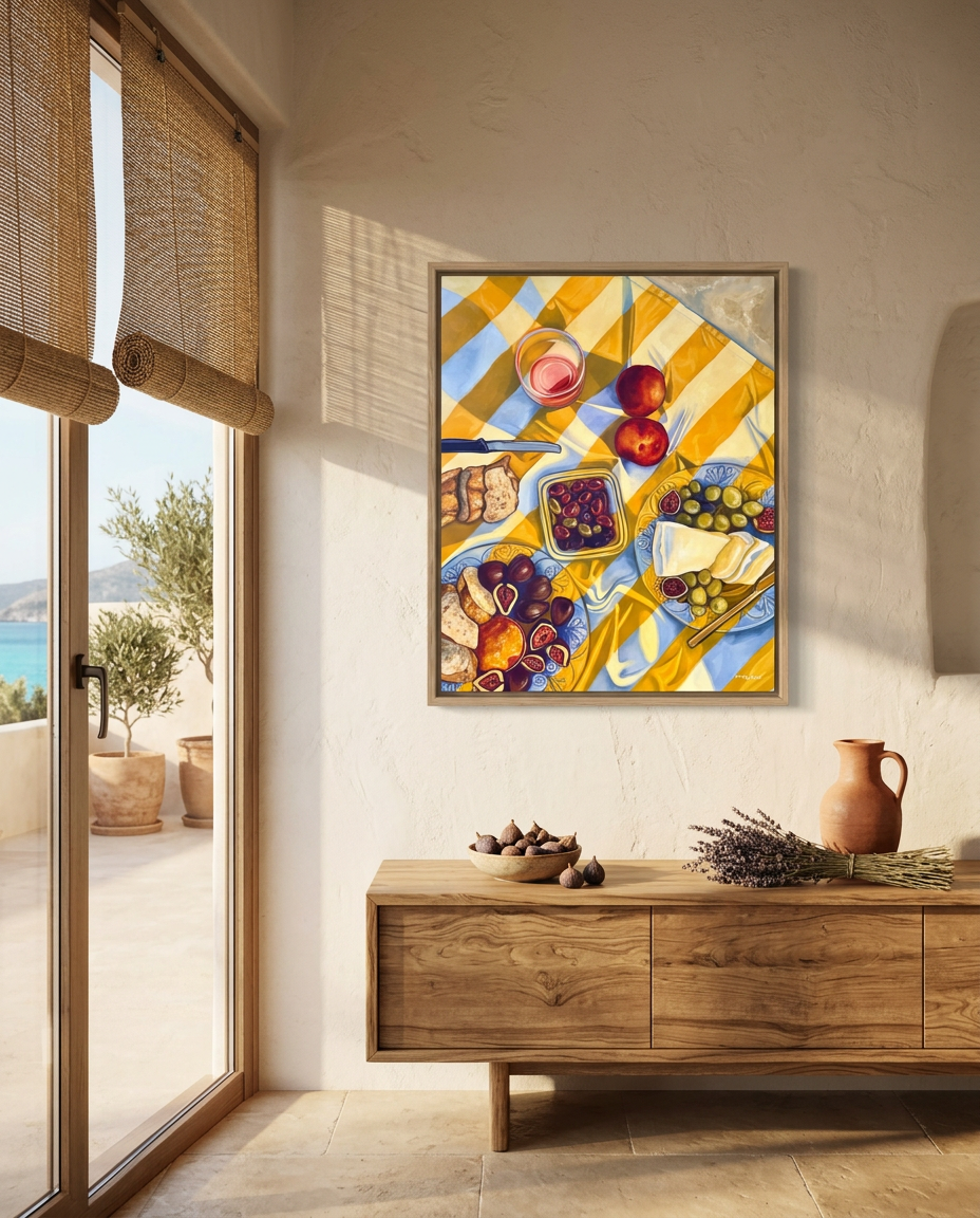 Firefly_Zet dit schilderij in een warm sfeervol, modern, mediteren ibiza style huis. zet het  4350.png