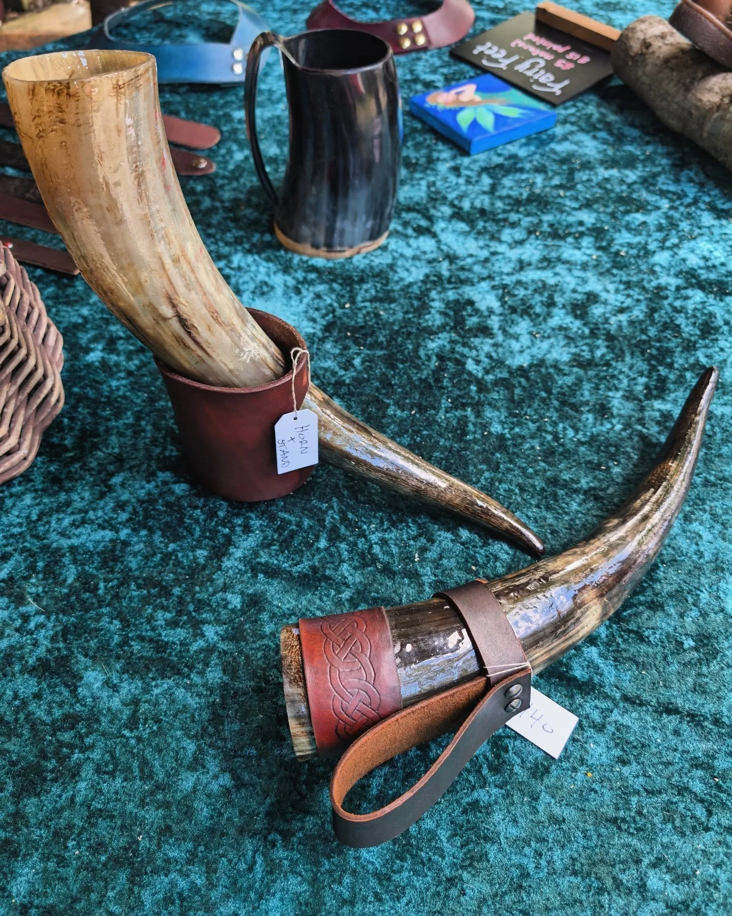 The best upgrade to your drinkware you didn't know you needed. 🍻

These cattle horns have been sealed with food grade epoxy resin so you can drink safely, as vikings always do. The stands are hardened leather with beeswax coating and the leather bel