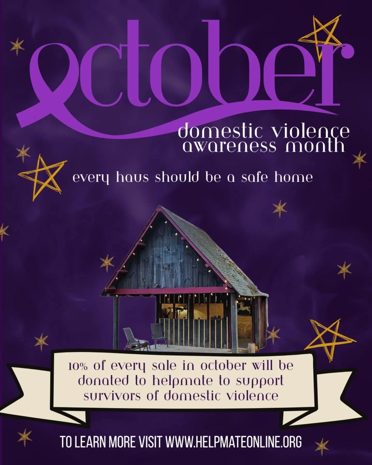 October is Domestic Violence Awareness Month.

10 million people are victimized by domestic violence annually. This is deeply personal to us. At Stone Haus we believe that every home and every person has the right to safety. This October we will be d