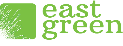 East Green logo with grass design and green text