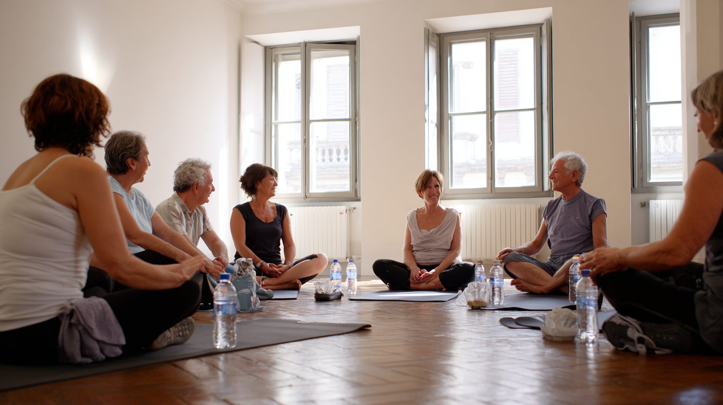 un gruppo di persone tra i 45 e i 75 anni durante una lezione di yoga gim a firenze