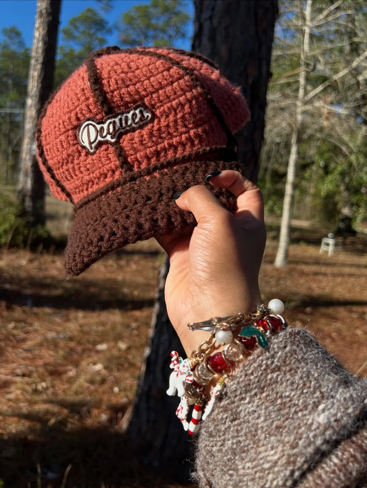 Crochet Fitted fresh off the hook🔥🤩 This Christmas gift was personalized with the persons last name #crochet #blackgirlscrochet #embrodery #oldladygang #fiberartist