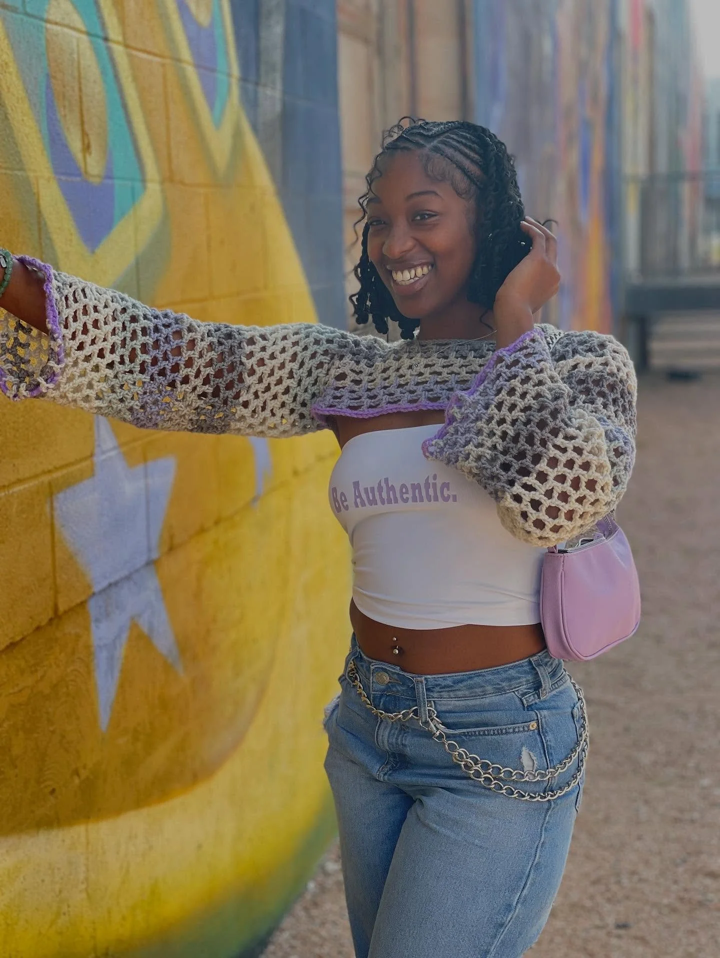 Spring is here💐 that means borelos are IN!🤩💜 Free handed this cute cropped borelo with no pattern🌼🧶 place your order today for a Spring Ting Tee💕✨ Braids by @braidnslayedbytyra💁🏽&zwj;♀️ #springtingtee #crochet #beauthenic #bebeautiful #beyou 