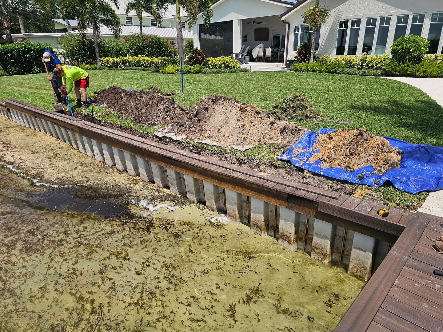 Today&rsquo;s project: We found a failing seawall with only two deadman anchors. After excavating behind the wall, we straightened it, installed six new deadman anchors for added support, and rebuilt the header to the correct thickness. Once everythi