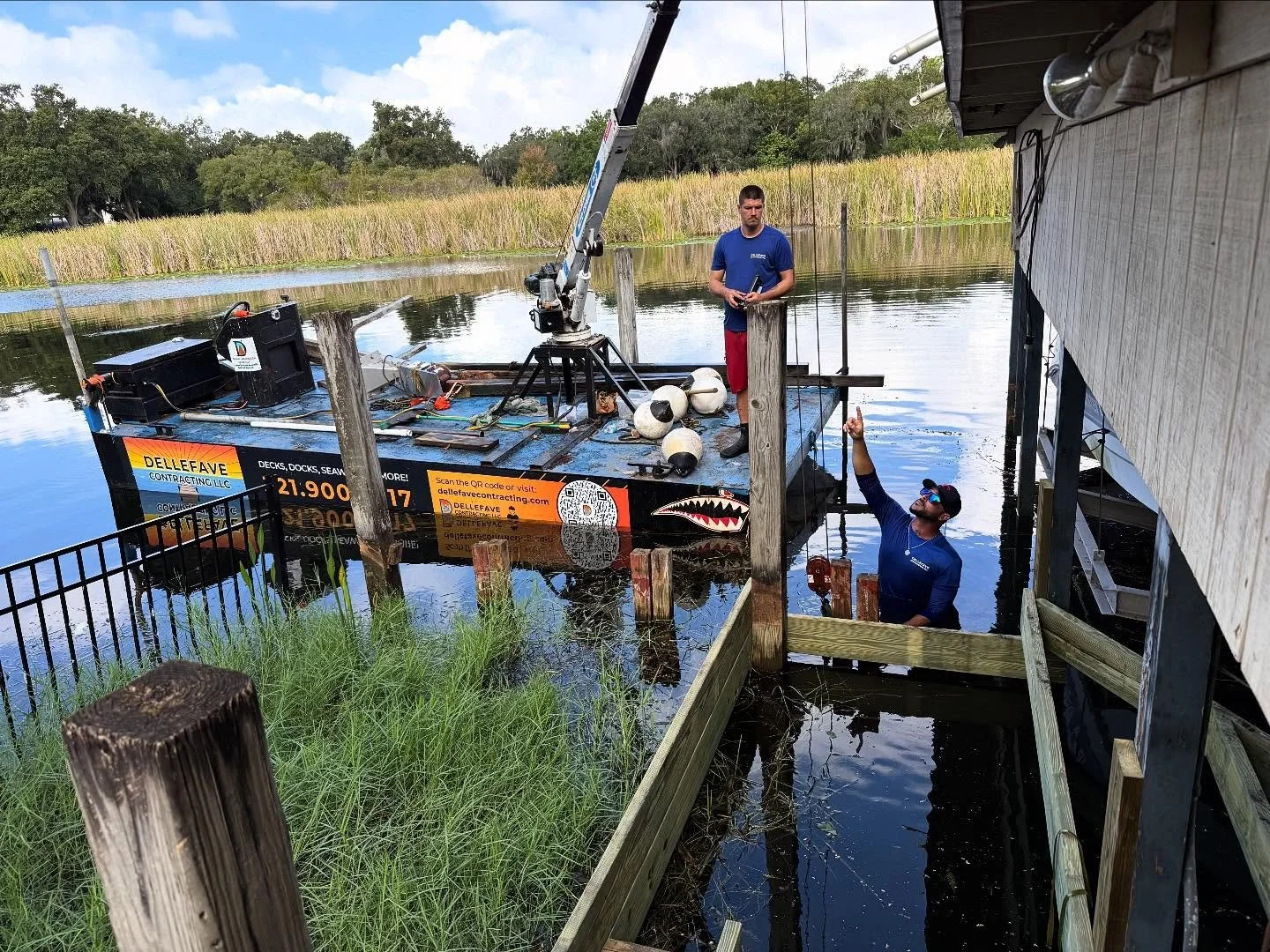 Clearing out the old to make way for the new! 🚤✨ We&rsquo;re removing worn pilings on Dona&rsquo;s Lake Conway canal remodel and setting fresh ones in place. By reusing as much of her existing structure as possible, we&rsquo;re keeping costs efficie