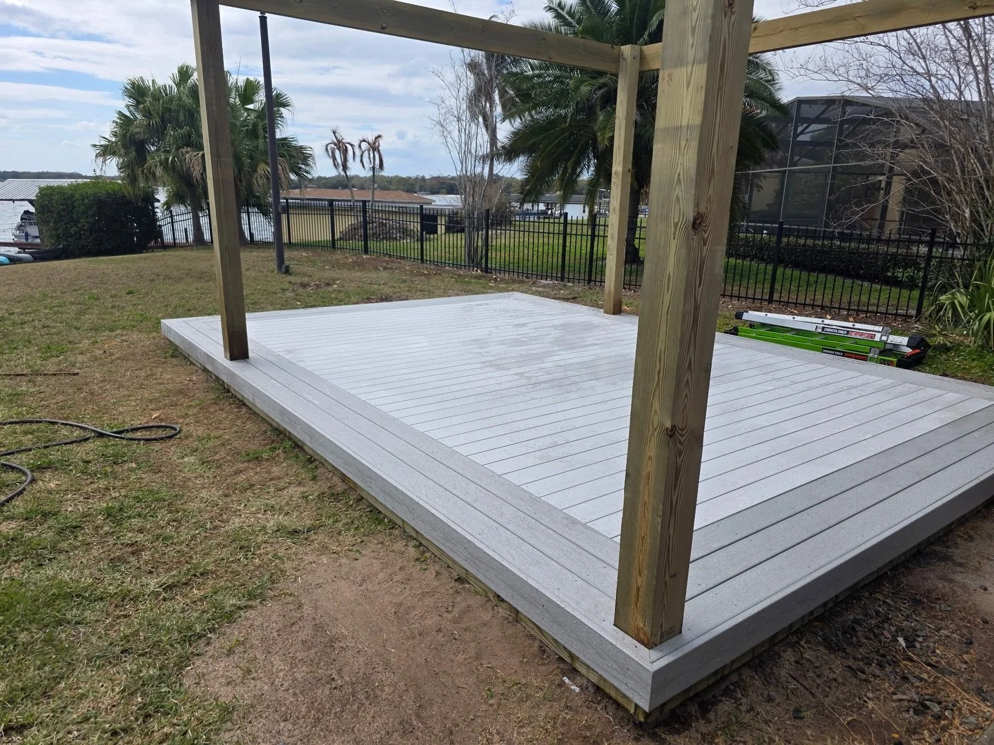 Check out this custom deck coming to life 👏🏼

Still in progress &mdash; but swipe to see what just a few focused days on site has accomplished.

This design features triple picture frame decking.

In deck construction, a picture frame is when the p