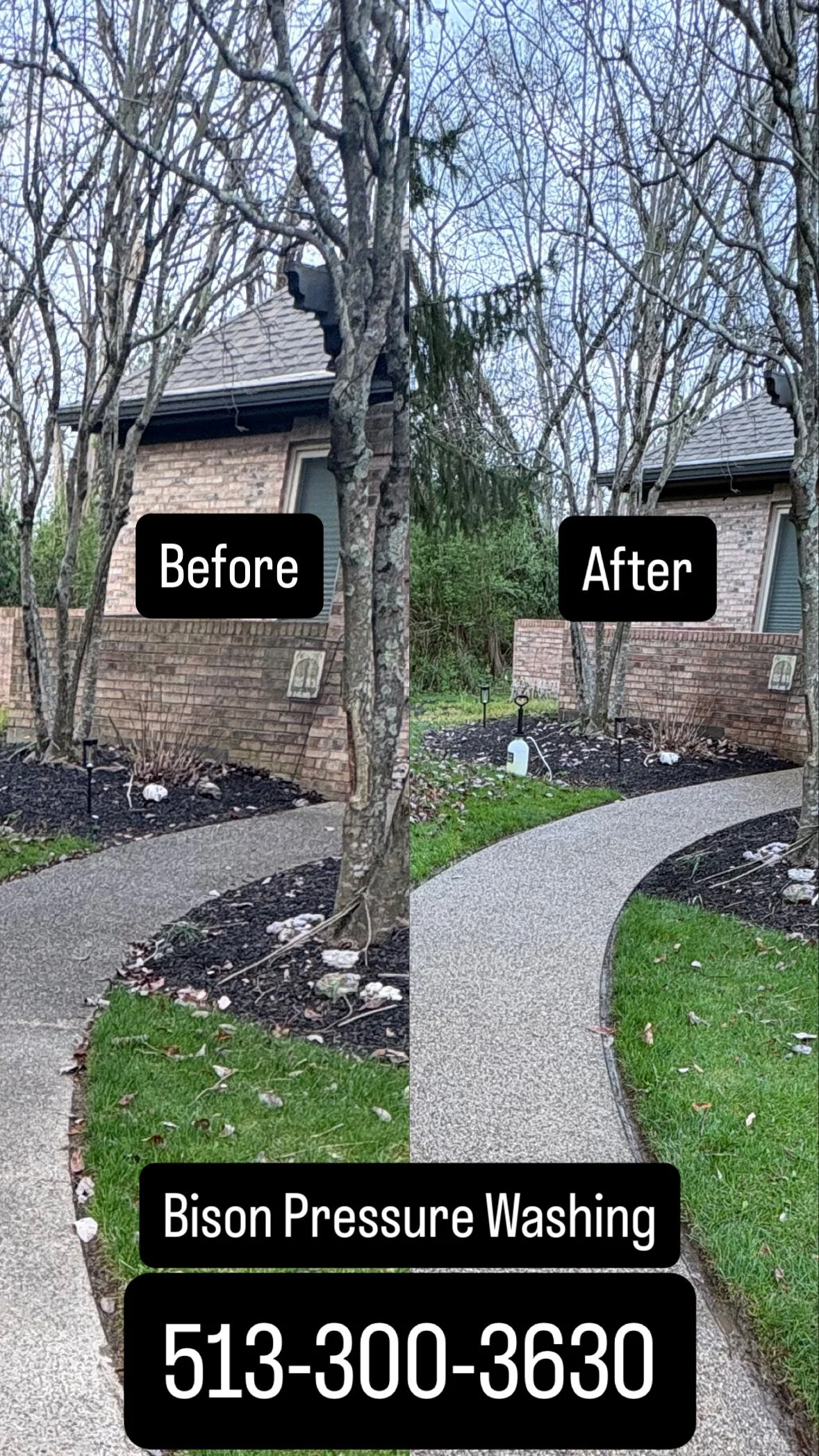 Before and after of a walkway near Cincinnati OHIO