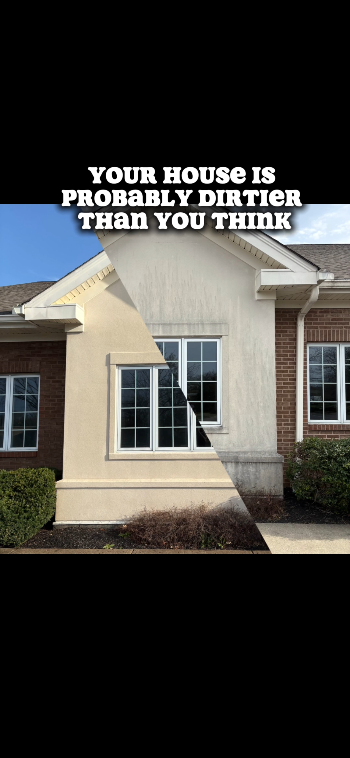 Before and after on stucco. This is a commercial property we cleaned in Springdale Ohio