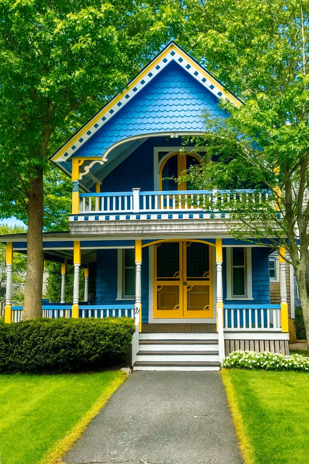 blue house on streets of Edgartown