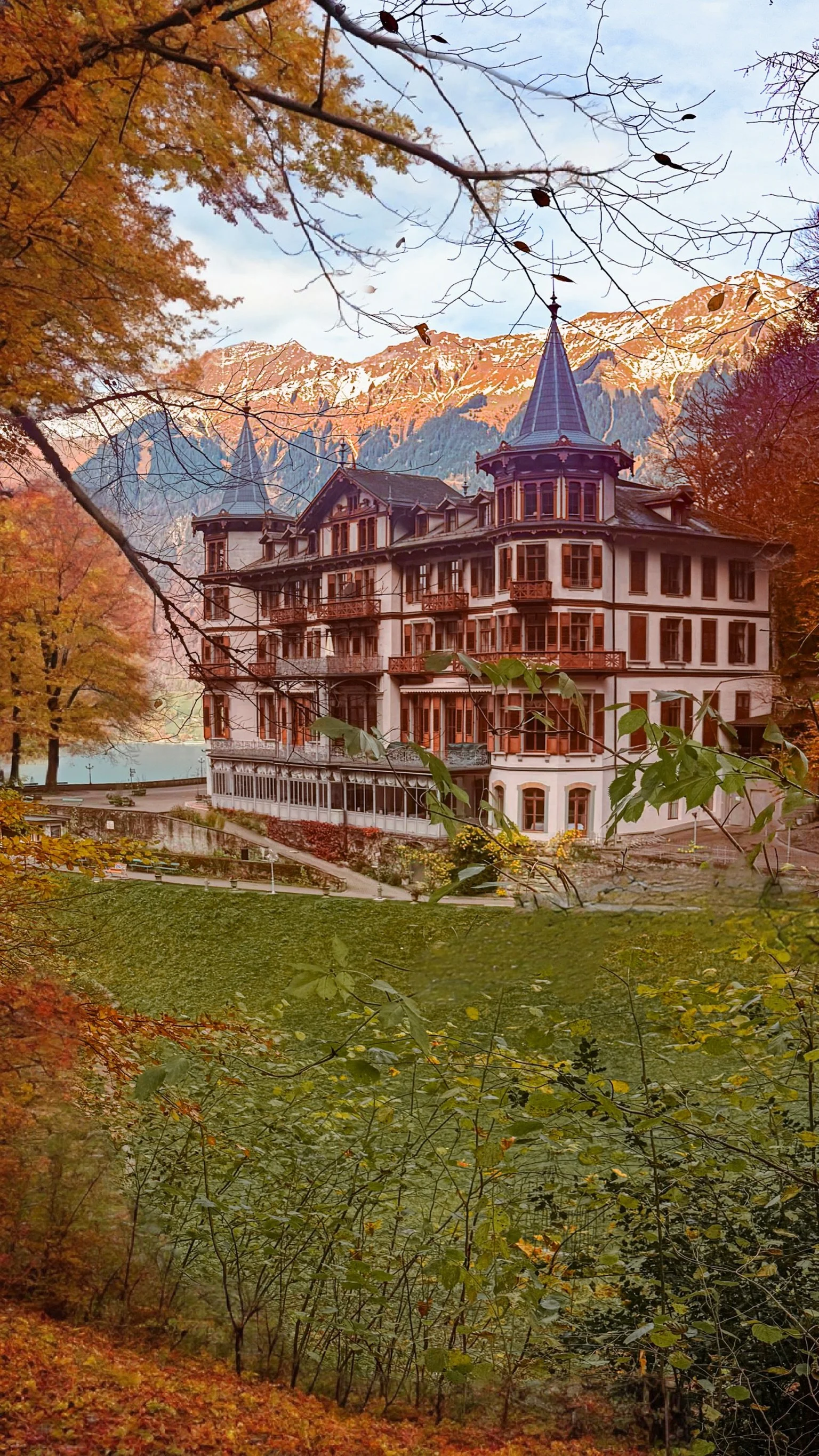 Grindelwald village streets with Swiss Alps mountains