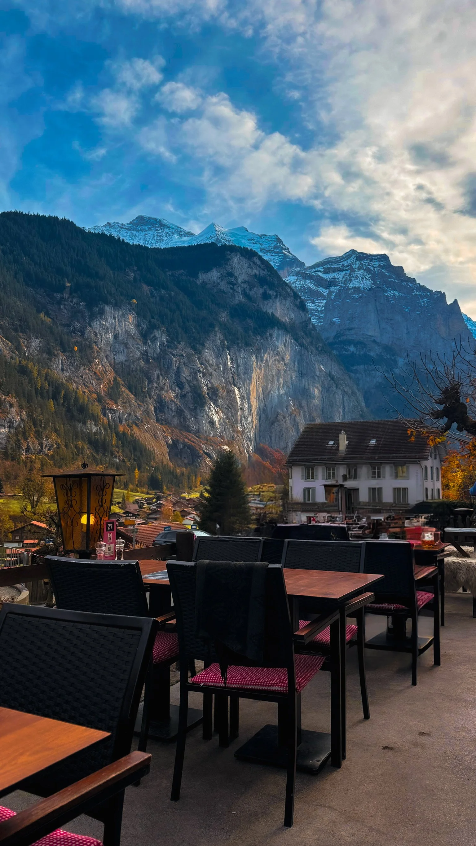 Grindelwald village streets with Swiss Alps mountains