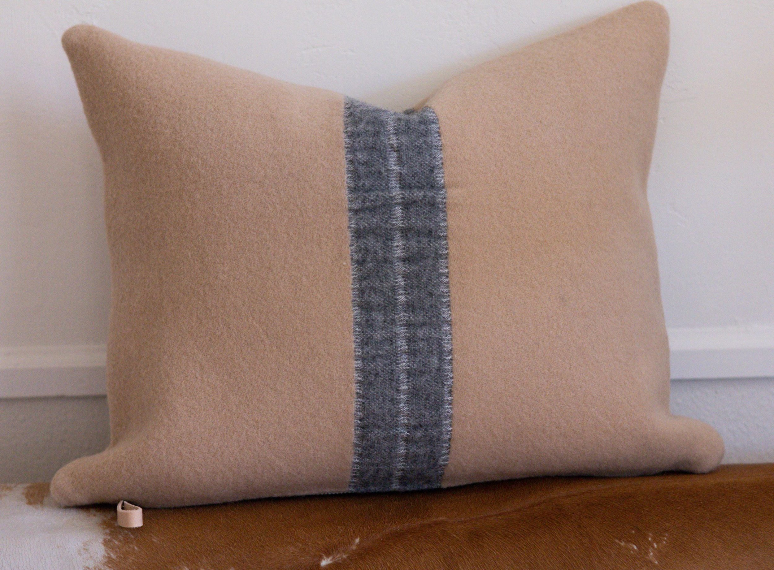 Beige and gray stripe Pendleton® wool pillows
