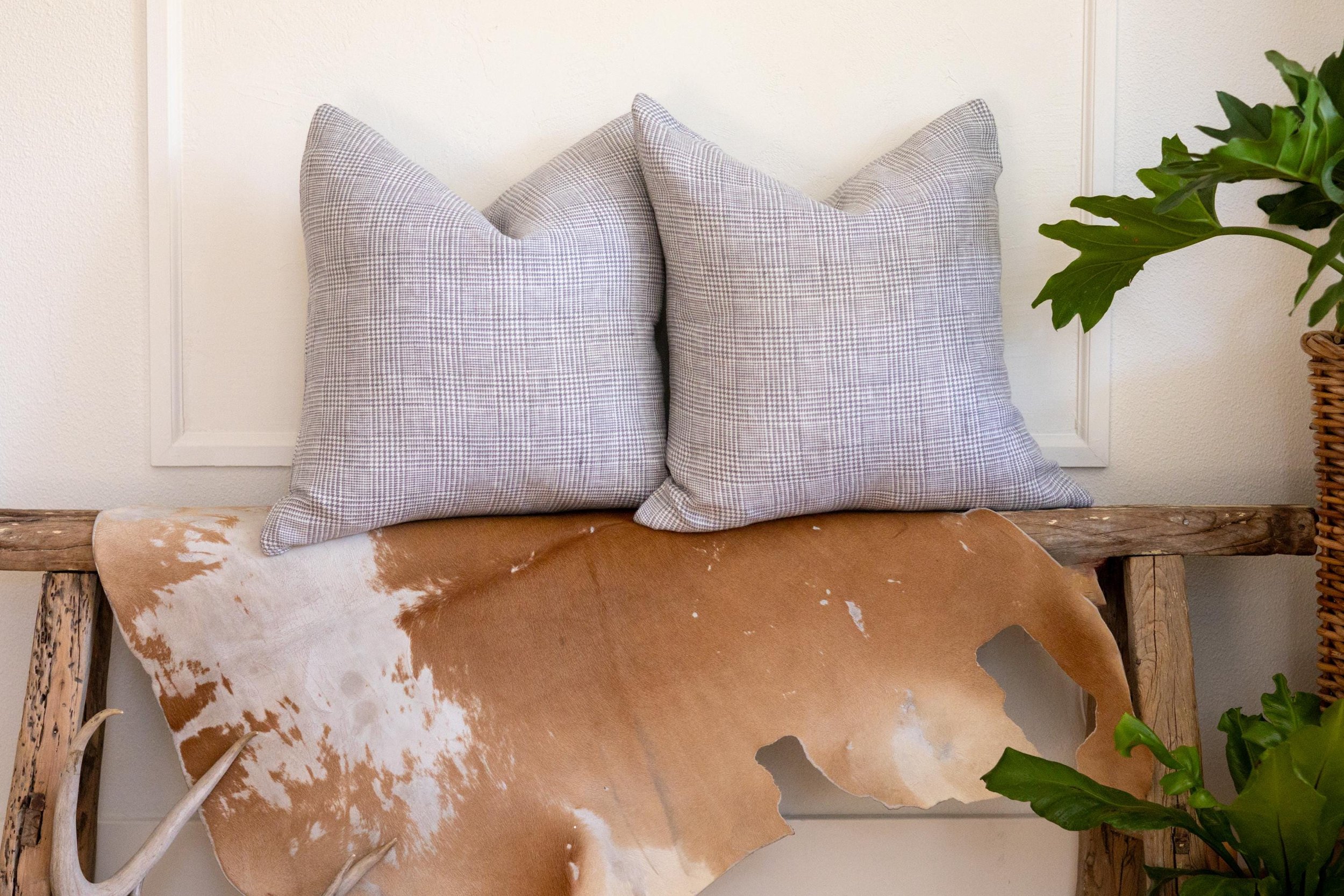Natural Pure Linen Gray Glen Plaid Pillow Covers by Pine and Wool Home