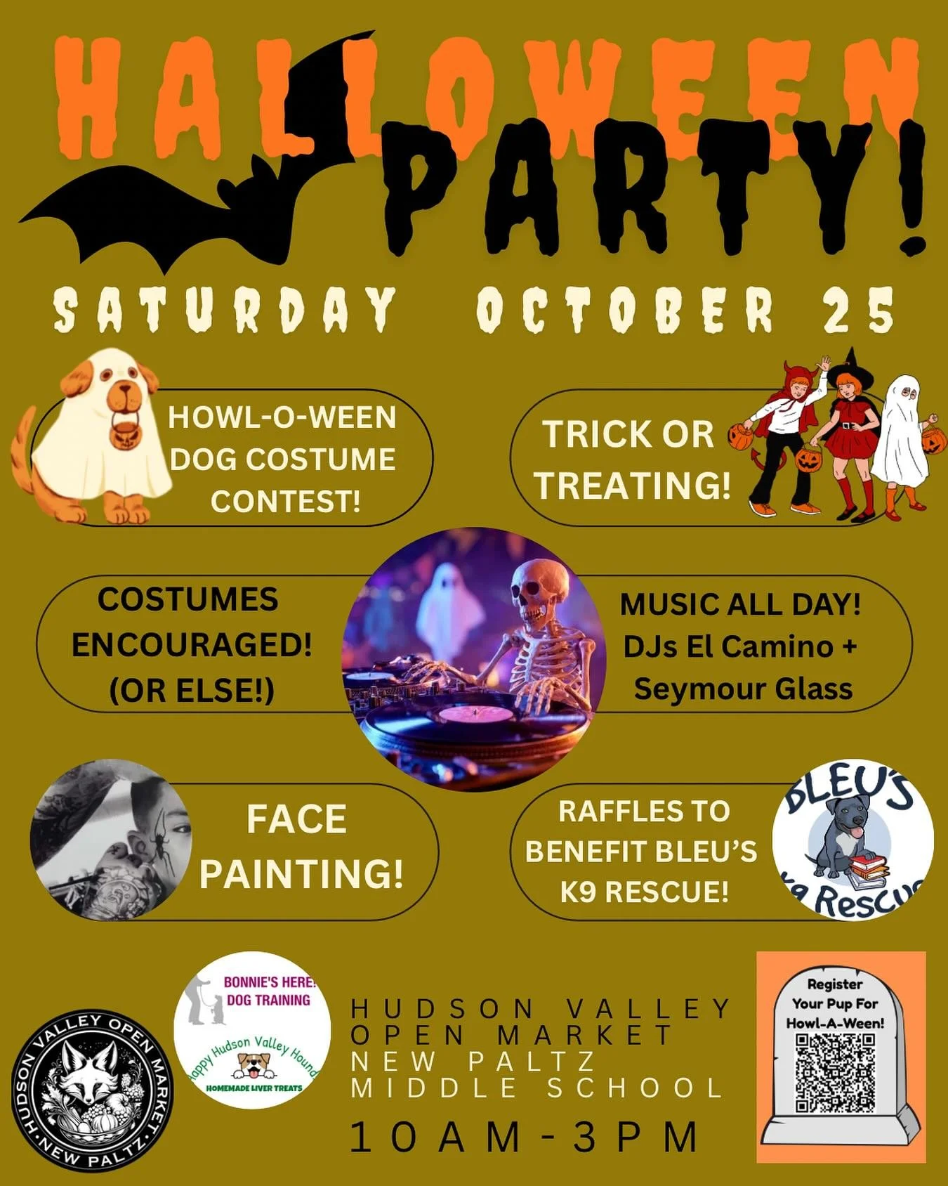 Hey now! We&rsquo;re having a Halloween Party on the last market of the 2025 season! Bring all the kids for some trick or treating, DANCING, enter your pup in the Howl-A-Ween Doggy costume contest, get your face painted, and enter to win a raffle ben