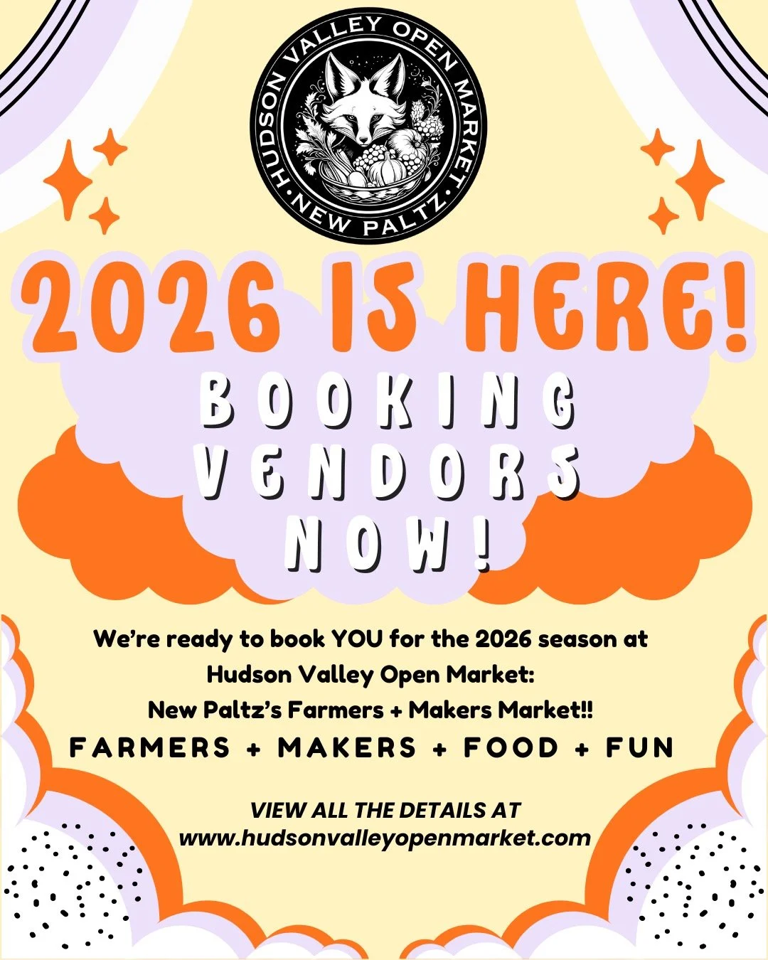 Happy New Year + 2026 Season! Applications are now open for farmers, makers, prepared foods, beverages, and fun! Please email Laura at hudsonvalleyopenmarket@gmail.com with any questions! Woo-hoooo!