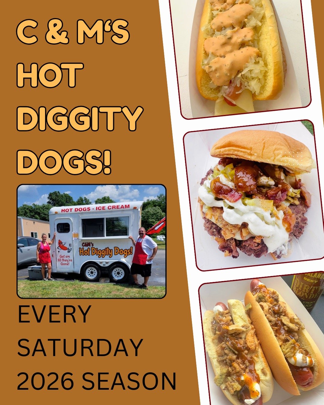 Our good friends @cmhotdiggitydogs will be with us ALL SEASON this year! Get your dogs and smashers on any (or every!) Saturday this season❤️