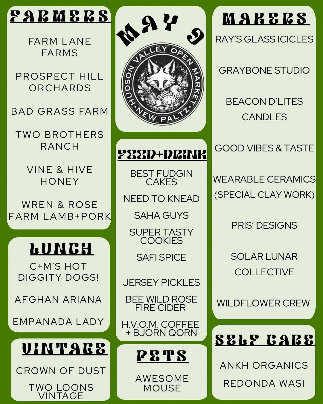 We have an AWESOME lineup of farmers + makers + food + fun this Saturday&hellip; and two FANTASTIC sets by Jim Pospisil and @chrisodriscollmusic &hearts;️ Don&rsquo;t forget&hellip;. We are a rain or shine market, so pull on those rainboots and ponch