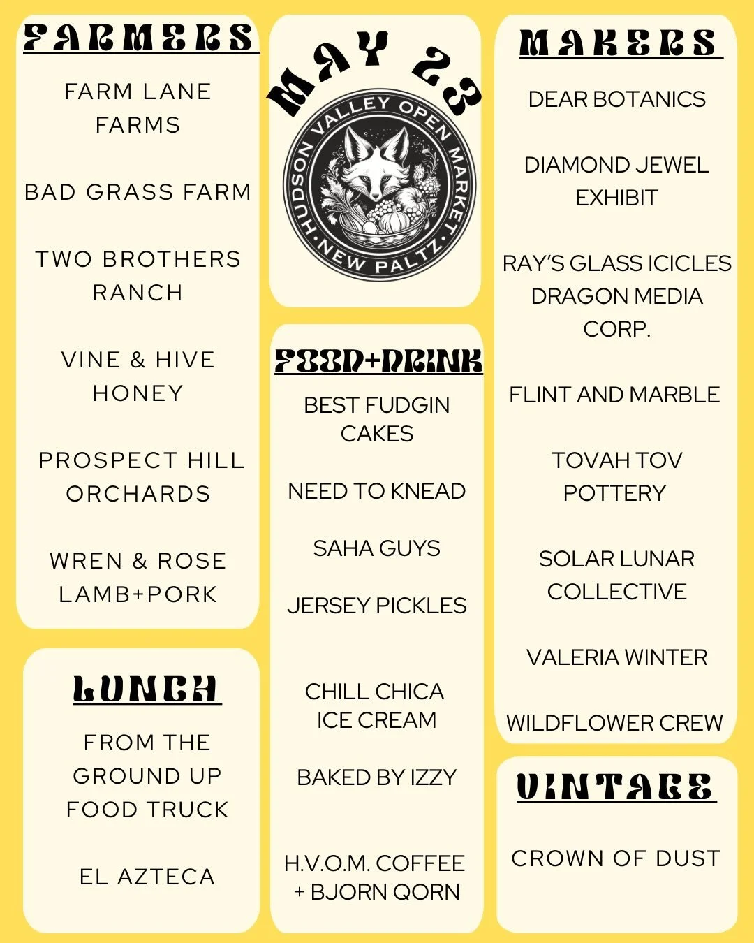Check out this Saturday&rsquo;s lineup!! It&rsquo;s gonna be a good one:) Remember we are there for you, rain or shine! See you at the Market!  196 Main Street, New Paltz. Saturday, 10am-3pm&hearts;️