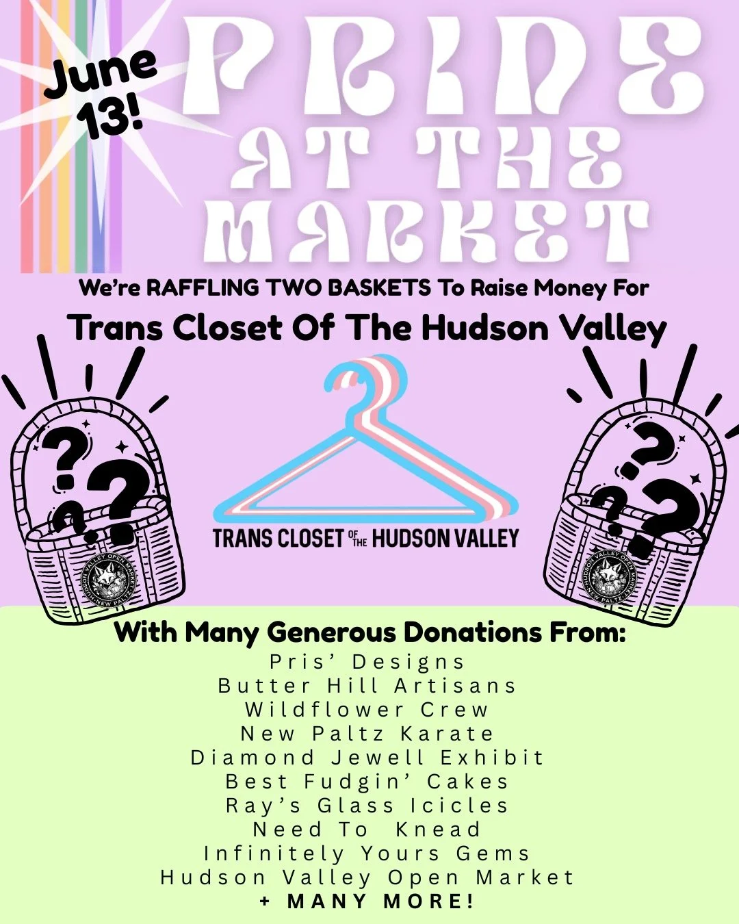 We are beyond grateful + excited for all the wonderful contributions from our vendors! We will have TWO AWESOME RAFFLE BASKETS this Saturday to raise money for @transclosethv ... Thank you to all! @prisdesigns1041 @wildflowercrew @newpaltzkarate @dia
