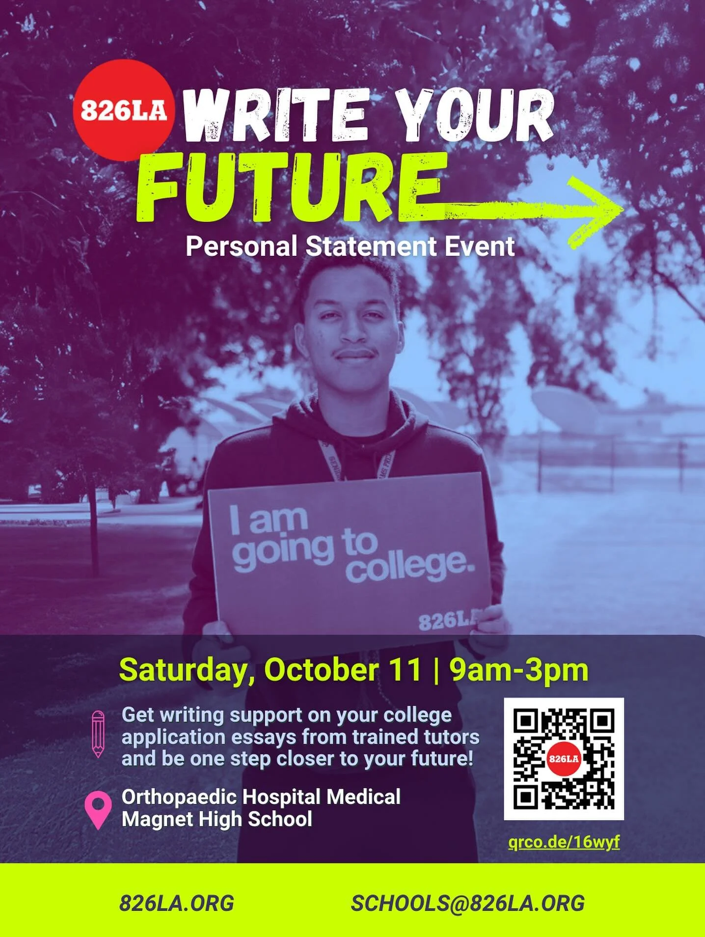 Need help with your college apps? We got you! RSVP to the Write Your Future event on October 11, 9 am&ndash;3 pm at Orthopaedic Medical Magnet High School! 

It&rsquo;s free and open to 11th and 12th grader applying to college, so regardless of where