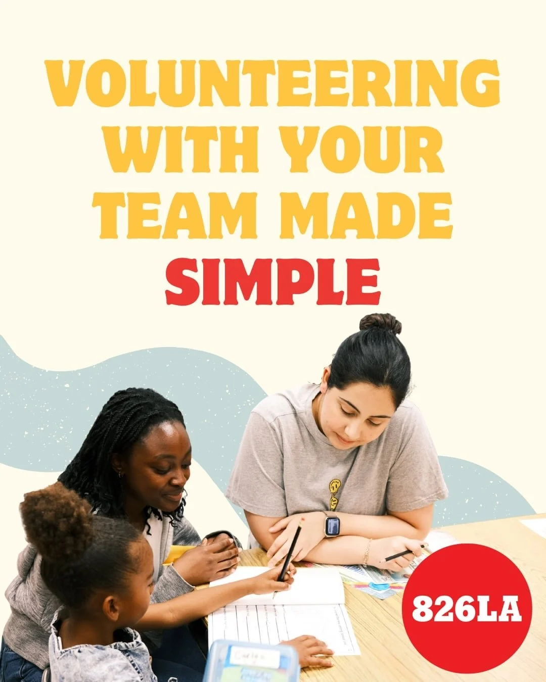 New year, new opportunity to give back (together)! 

Volunteering as a group at 826LA is easy &mdash; reach out to the volunteer team at volunteer@826la.org, attend the required training session, and we&rsquo;ll match you with the right volunteering 