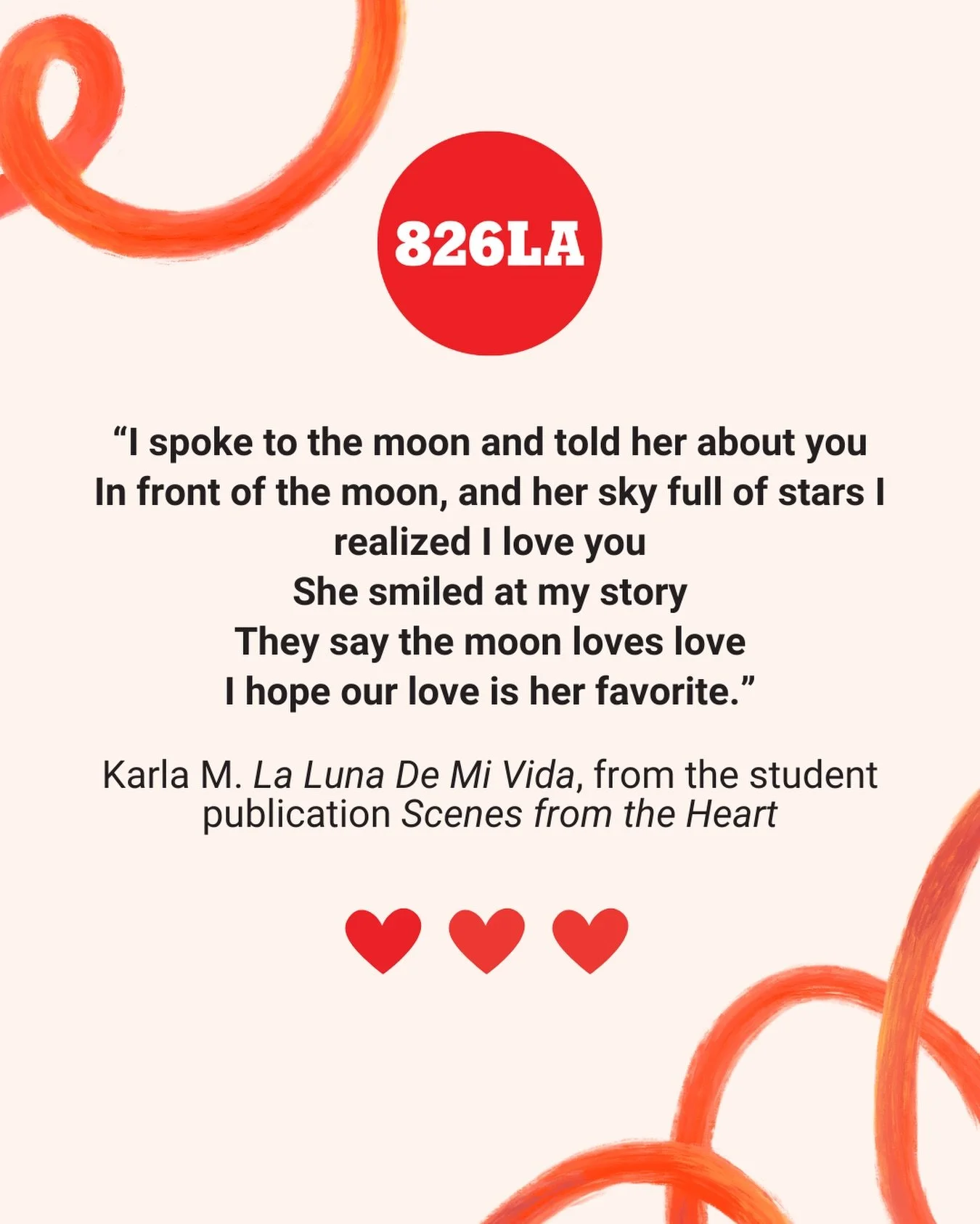 Even the moon knows a thing or two about love. 🌙

This Valentine&rsquo;s Day, we&rsquo;re celebrating the luminous voices in Scenes from the Heart, written by the brilliant young authors of 826LA.

Their words light up our world &mdash; no telescope