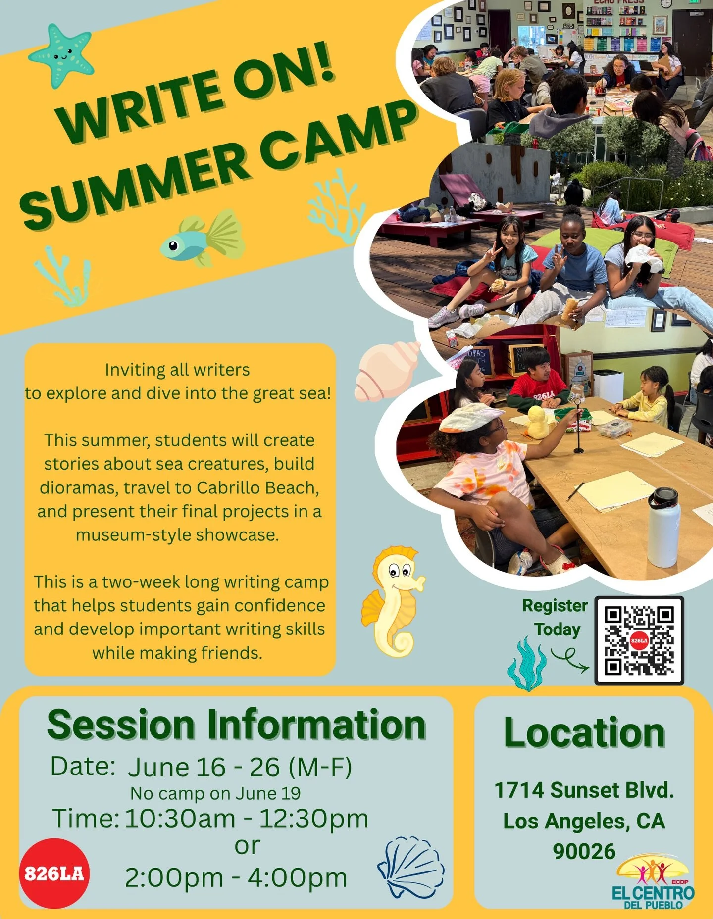 This summer, 826LA invites young writers to dive into the sea of imagination! Join us for two weeks of storytelling, sea creature adventures, beach exploration, and a final story showcase. Visit the link in our bio to fill out the interest form! 

🏝