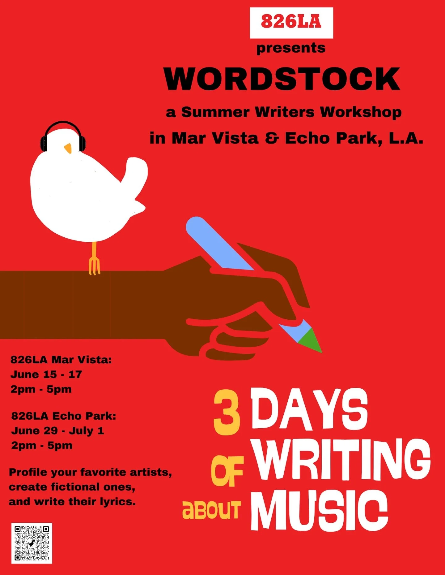 WORDSTOCK is approaching 🌻

Students will dive into writing about their favorite musical artists, create original fictional artists, and even write songs from their perspectives.

Whether you&rsquo;re into storytelling, music, or just want to try so