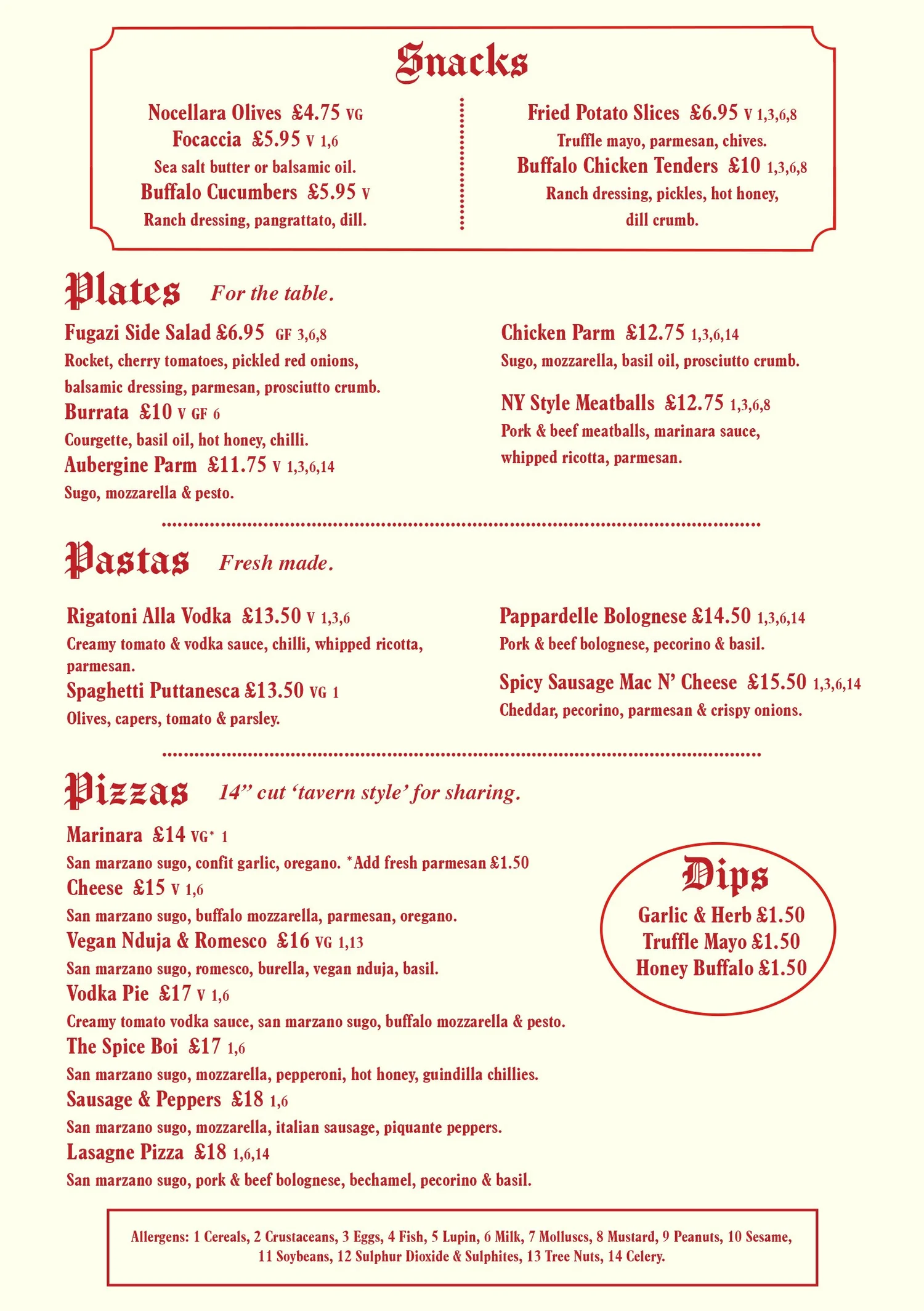 Food Menus — WEST SIDE TAVERN
